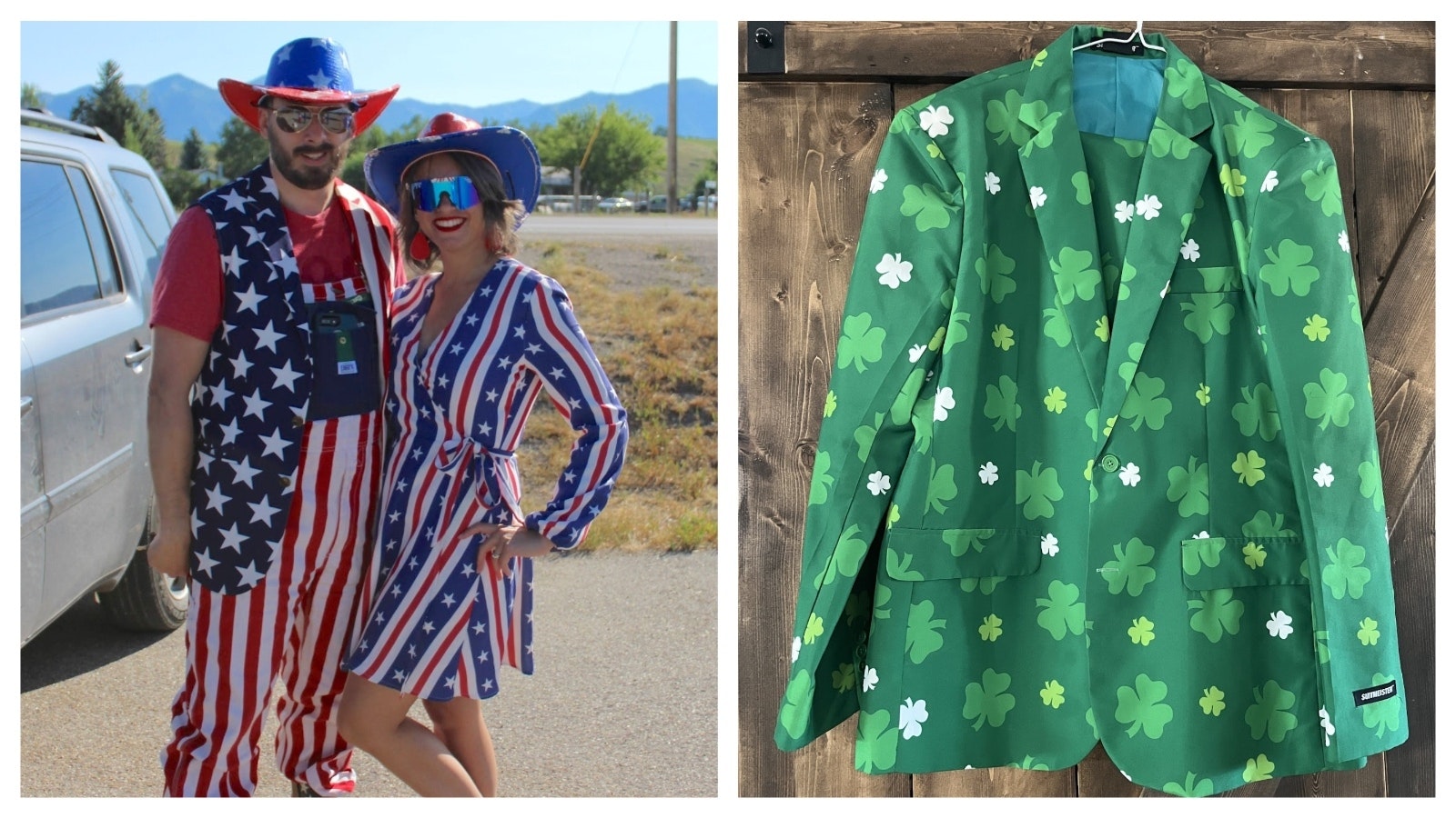 Zack Ivie and his wife, Jennifer, show off their Fourth of July outfits. Jennifer is a pharmacy technician as also works at the Thayne pharmacy. Ivie said his suit coat collection began when he went looking for a special jacket to wear his the pharmacy for St. Patrick’s Day.