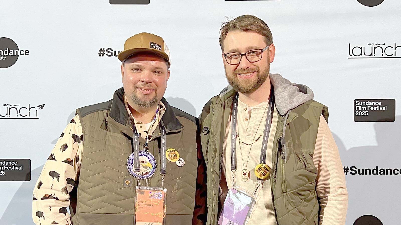 Cody filmmaker Preston Randolph, right, with Jesse Short Bull, one of the directors of "Free Leonard Peltier." Both Randolph Short Bull are Emmy-awarding winning filmmakers who've been collaborating for months on the documentary, but hadn't met in person until the Jan. 27 premiere in Park City, Utah.