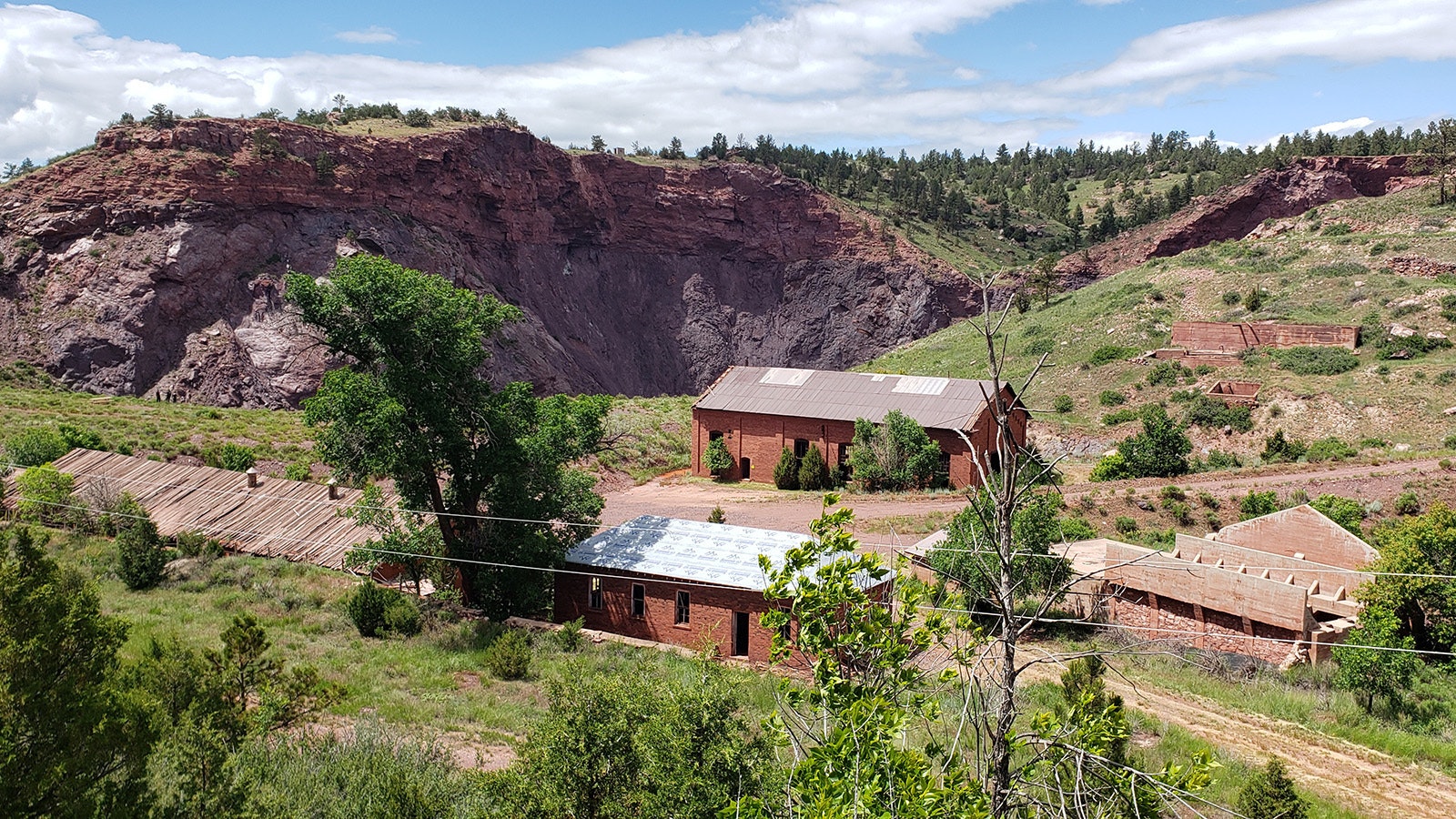 The old brick mining buildings near the Sunrise mine and historic site.