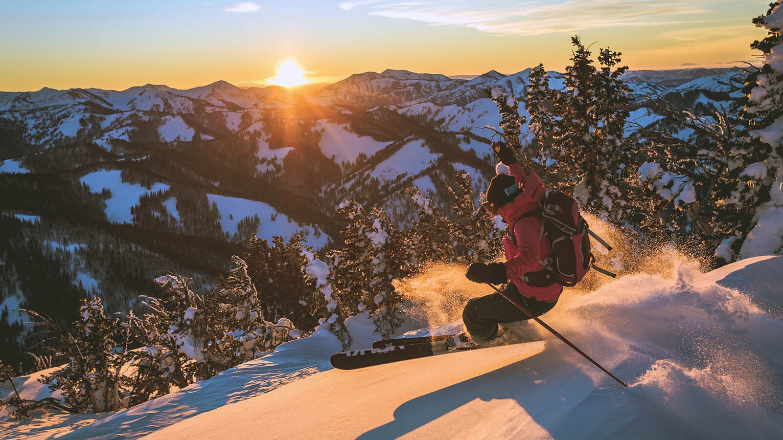 Sunset while skiing in Jackson, Wyoming.