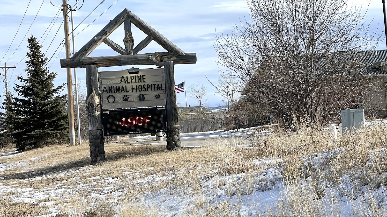 A glitch in the software of this electronic sign at Alpine Animal Hospital in Laramie, Wyoming, shows it's minus 196 degrees there. If true, it would by far be the coldest place ever recorded on the planet.