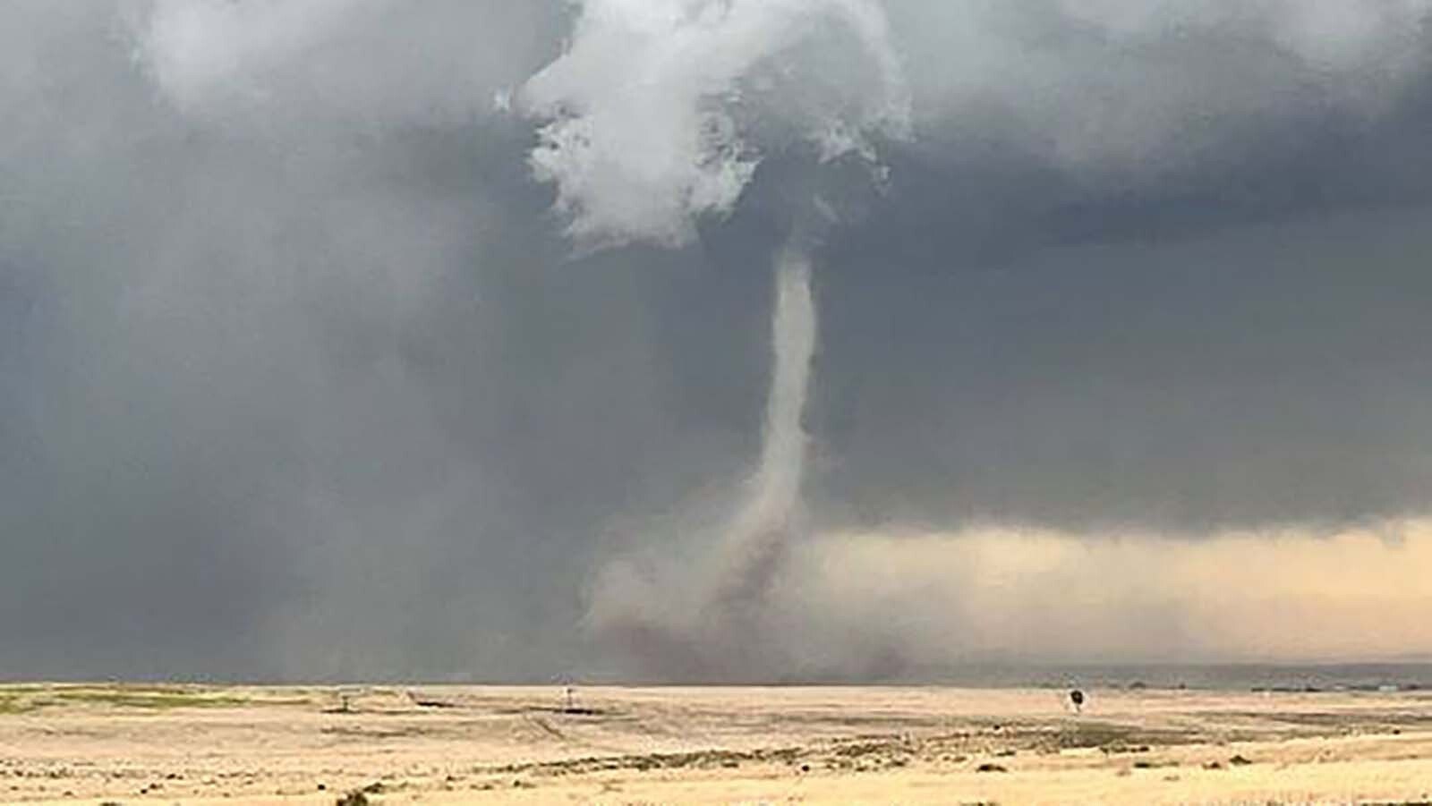 What appears to be a tornado toucheds down Thursday in eastern Wyoming. A supercell thunderstorm brought volatile weather.