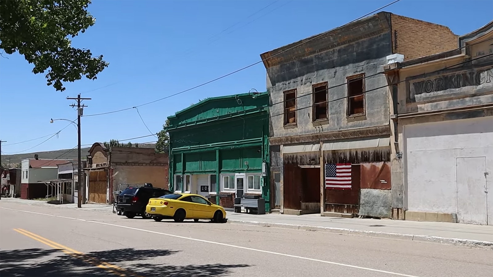 Main street of Superior, Wyoming, a former coal mining town that's nearly a ghost town. Fewer than 200 people now call Superior home.