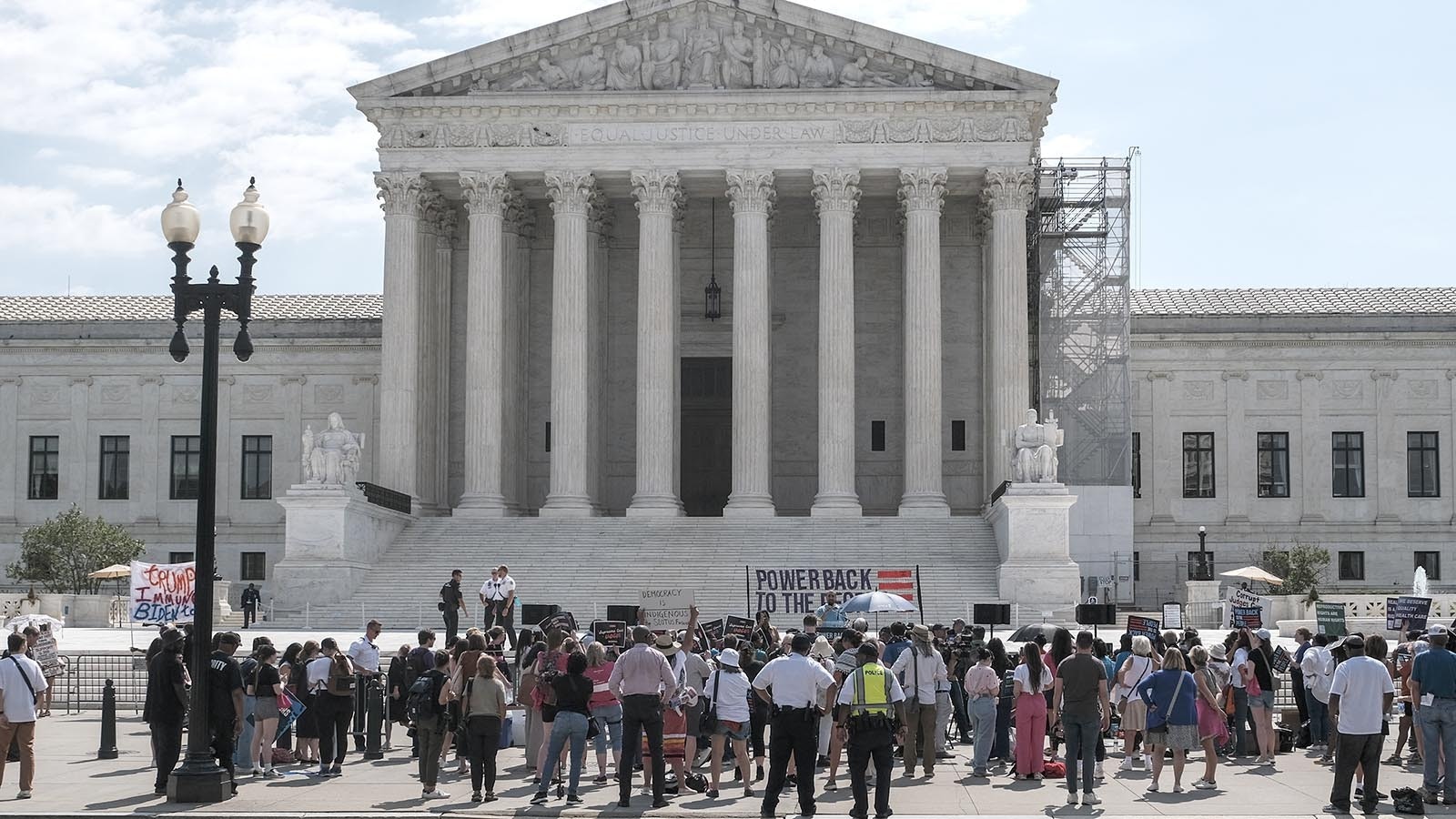 Demonstrators gather outside the U.S. Supreme Court building Friday, when the court handed down a number of important rulings.