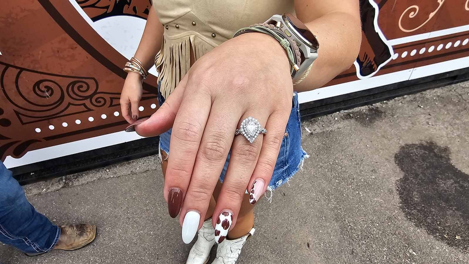 The engagement ring Brandon Boyer gave to Shilee Calhoun during Ian Munsick's concert at Cheyenne Frontier Days.