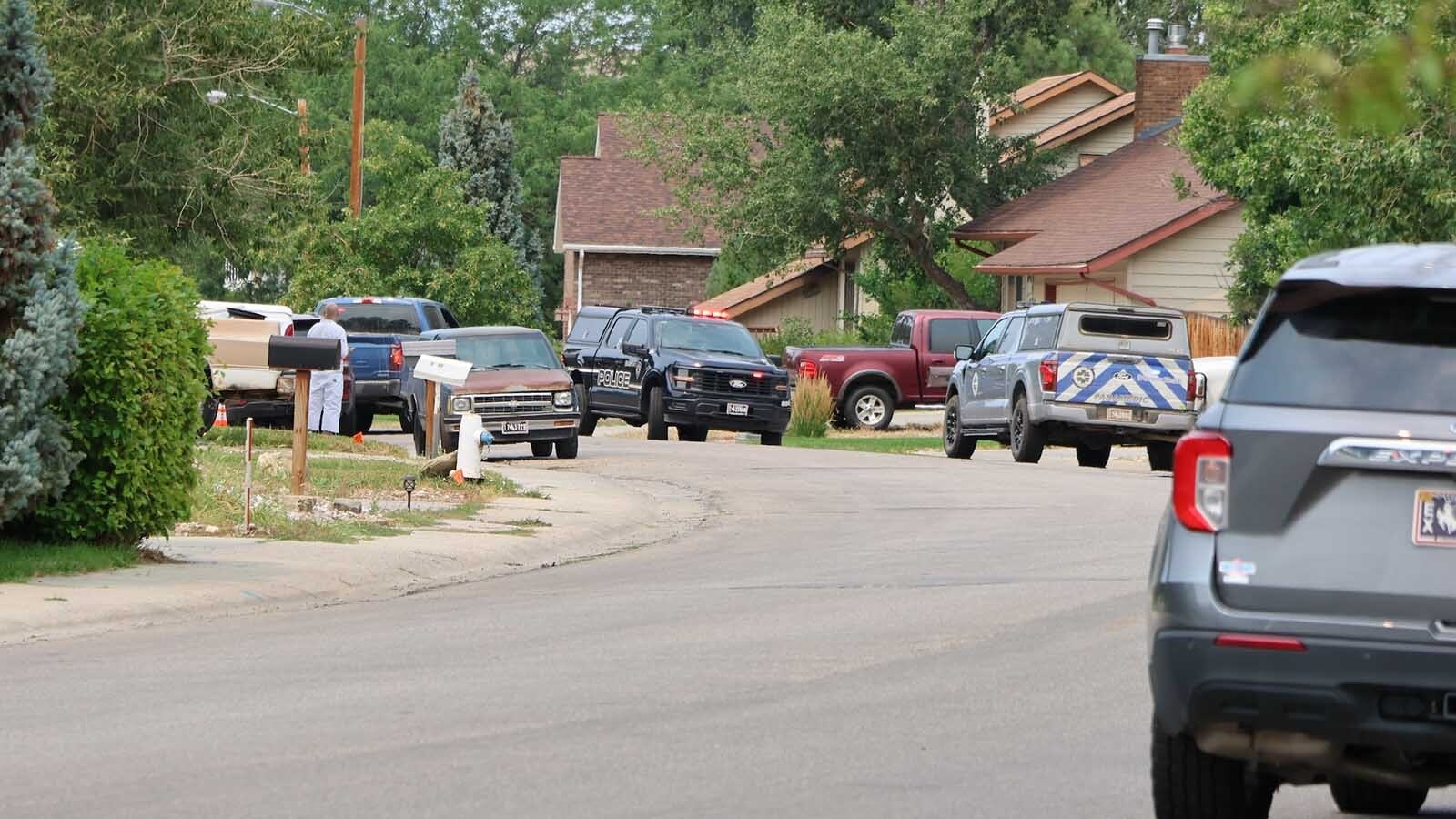 Law enforcement vehicles were visible all down Indian Paintbrush Street toward Aster Street.