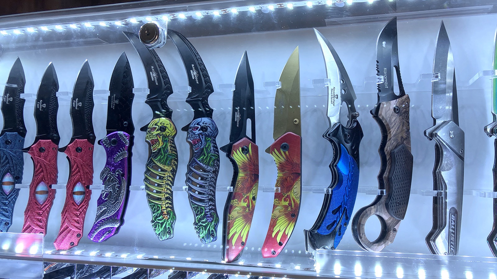 Tactical knives, hunting knives and other blades are available in many colors, lengths, and styles at Sword-N-Stones specialty shop in downtown Casper.