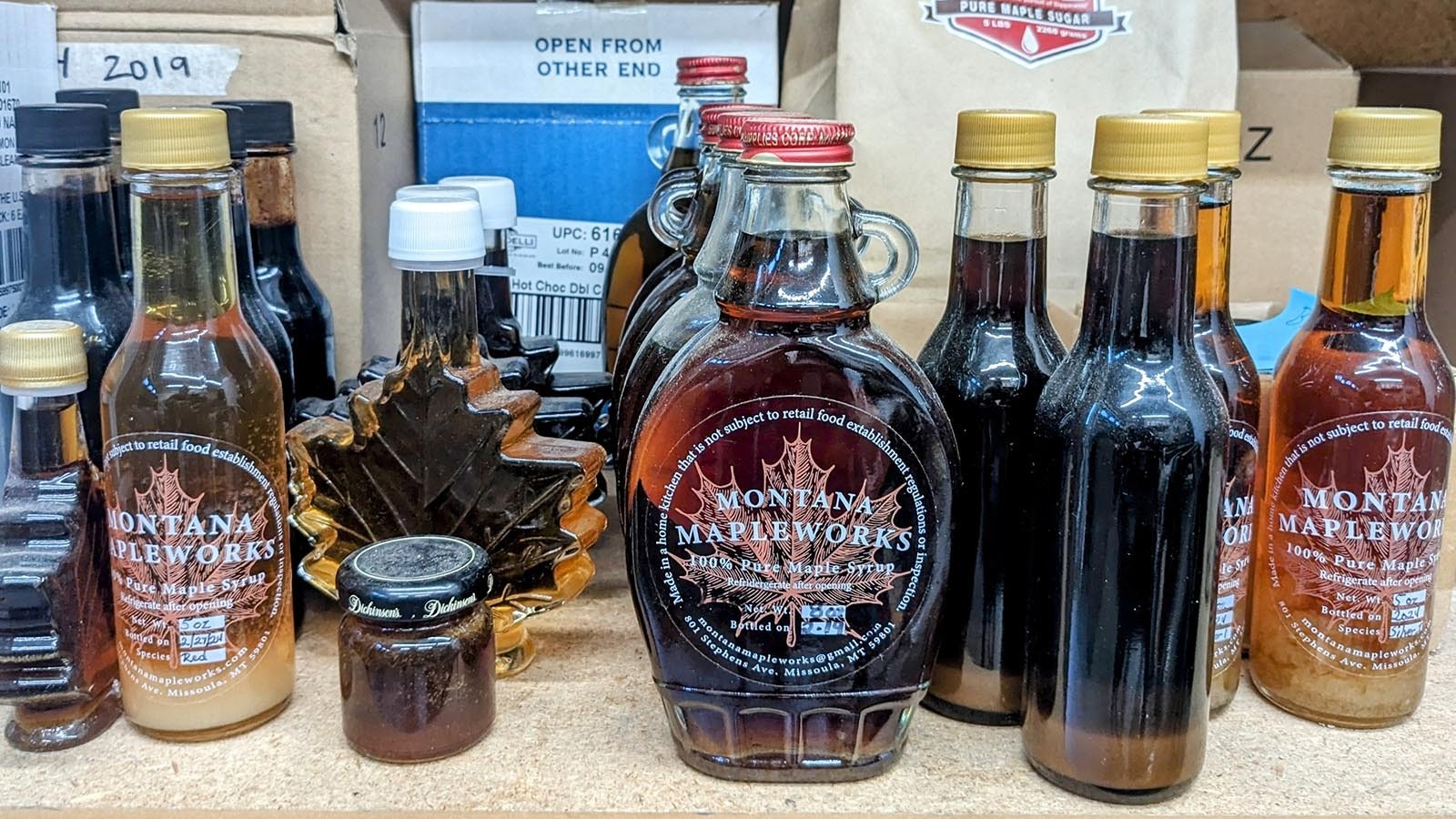 A collection of Montana MapleWorks syrups.