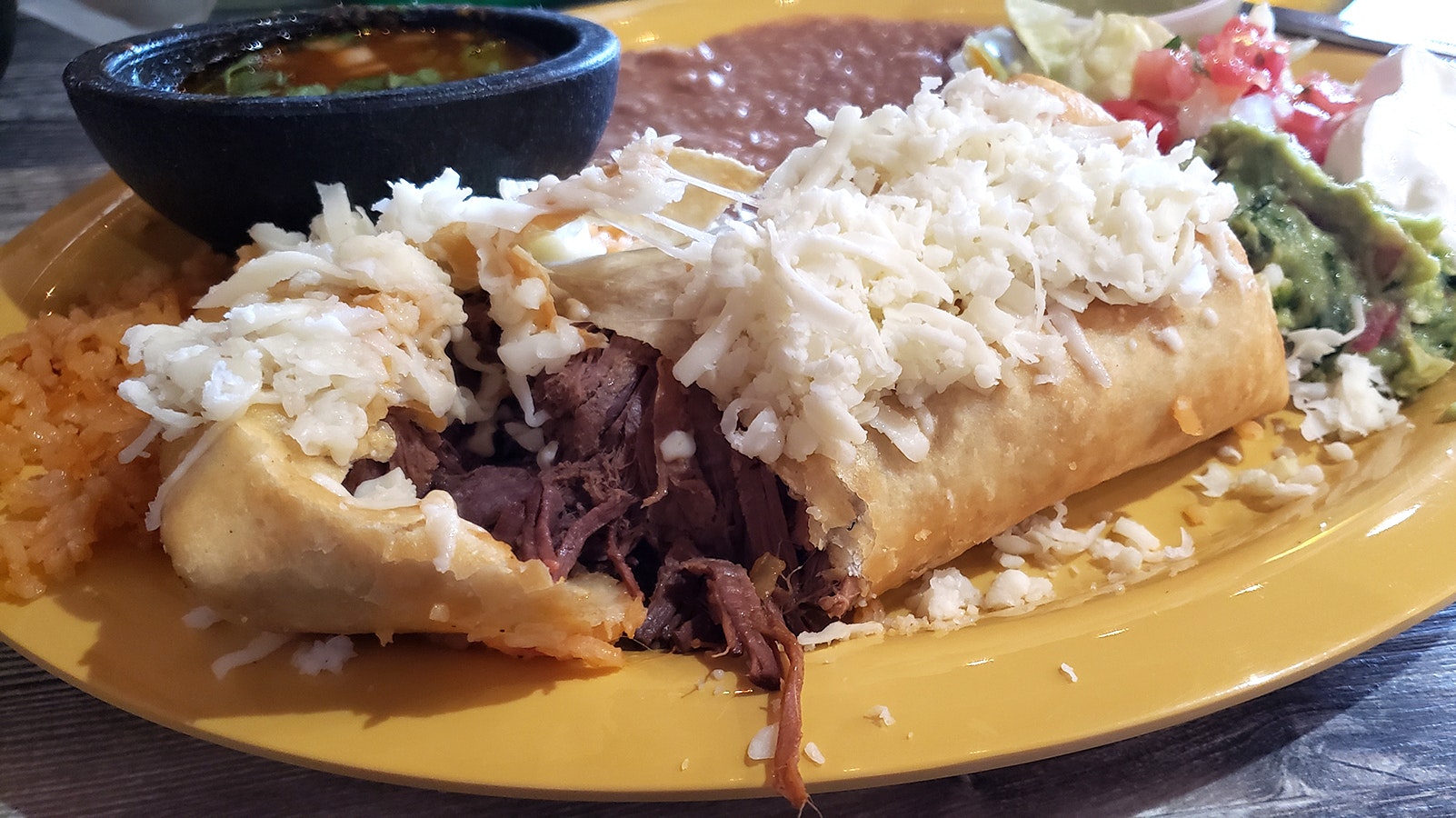 A yak meat chimichanga is among yak dishes on the menu at Tacos Mexico.