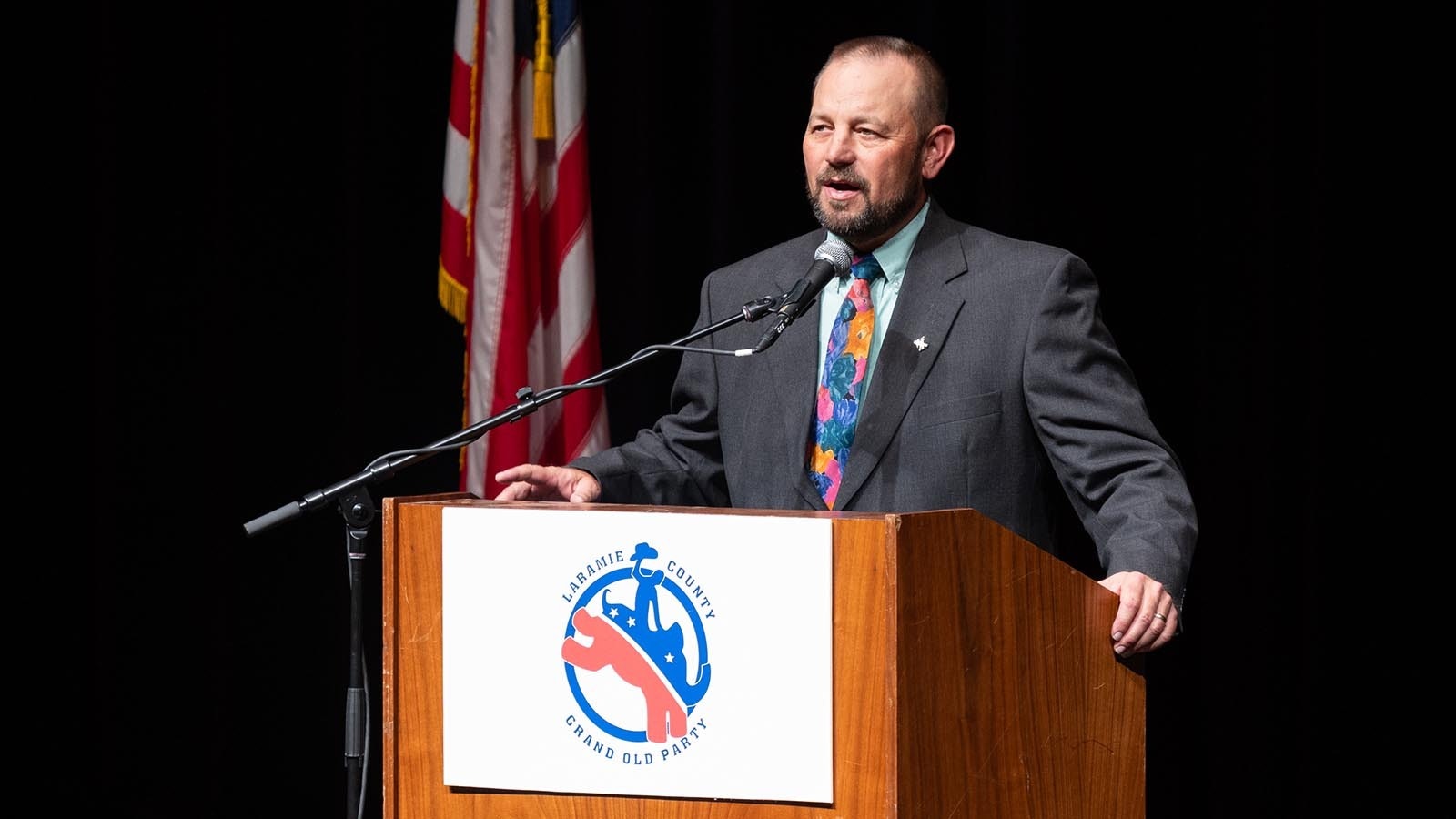 Laramie County GOP Chairman Taft Love speaks at the Laramie County GOP Red State Summit at the Cheyenne Civic Center on Sept. 20, 2024.