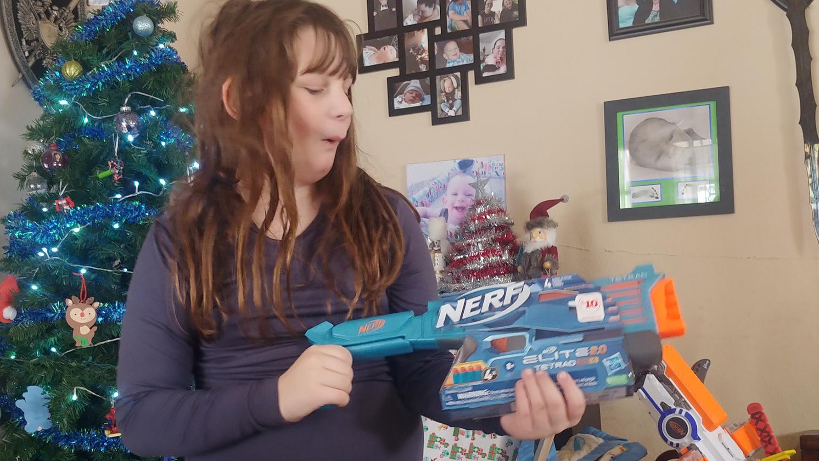 Talyn Reimer reacts to getting a Nerf gun for Christmas.