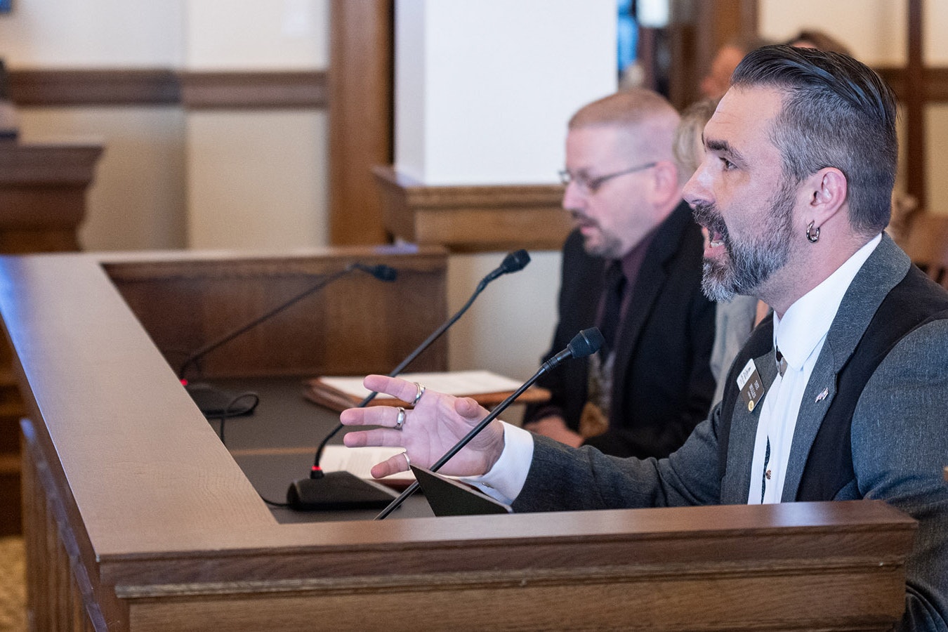 Tate Mullen, government relations director for the Wyoming Education Association, testifies against a bill that would establish an education savings account in Wyoming.