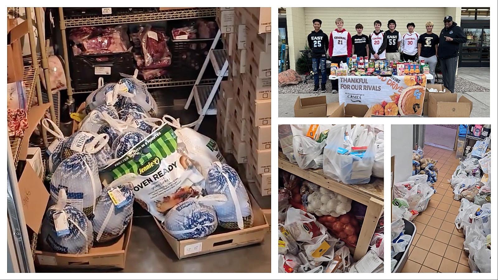 Basketball coaches for Cheyenne’s East, South and Central schools had their players work together on a Thanksgiving food drive, bringing a dozen truckloads of food to ther Comea House and Resource Center.