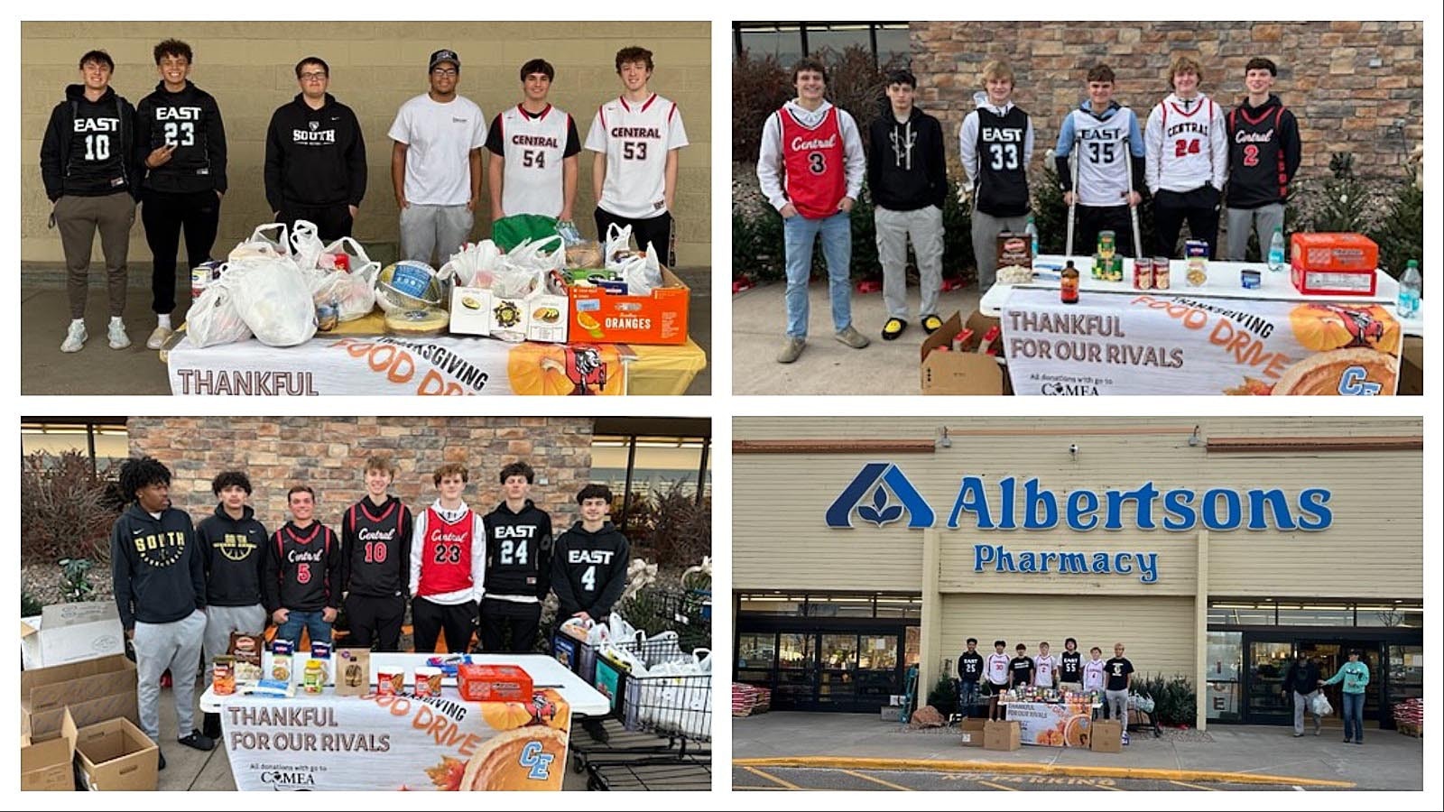 Basketball coaches for Cheyenne’s East, South and Central schools had their players work together on a Thanksgiving food drive, bringing a dozen truckloads of food to ther Comea House and Resource Center.