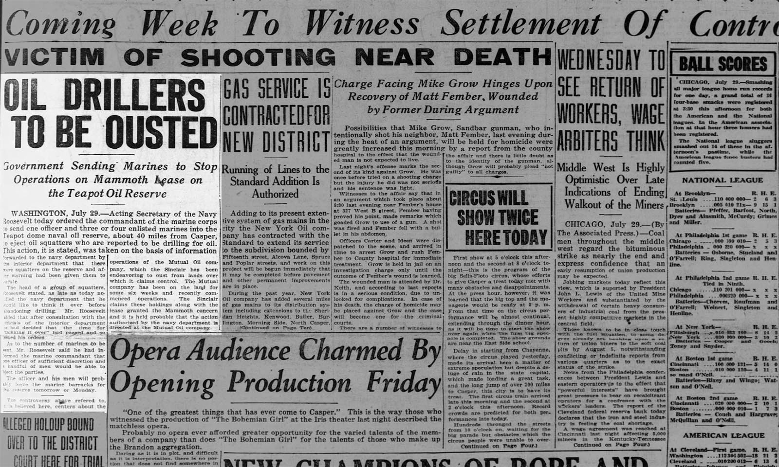 The Casper Daily Tribune on July 29, 1922, had headlines declaring that the Mutual Oil Company drillers were to be “ousted” by U.S. Marines.