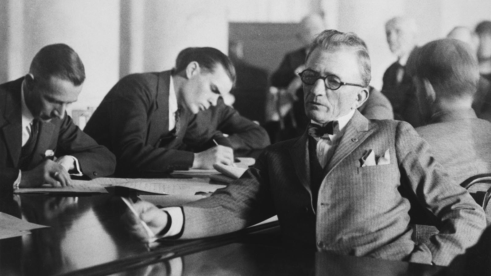 California oil man H.W. Ballard appears as a witness before the United States Investigating Committee during the Teapot Dome Scandal, circa 1924.