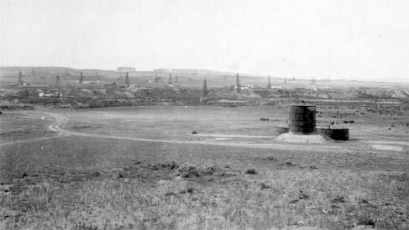 The Teapot Dome oil field looking north in its heyday. The field has produced nearly 30 million barrels of oil.