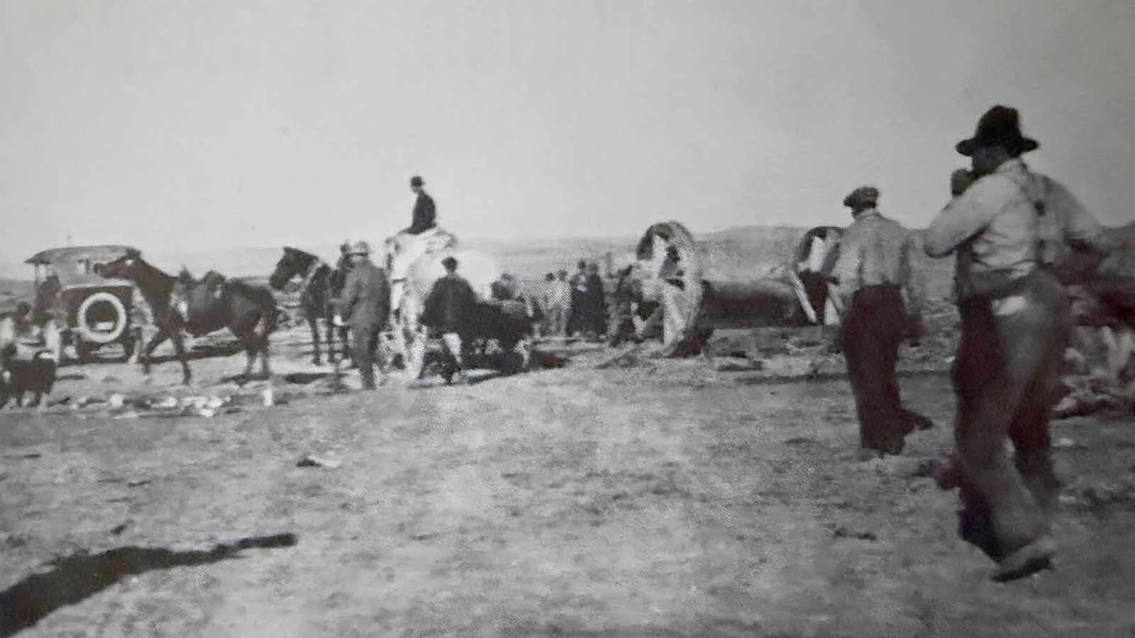 To move squatters off Section 31, southeast of Midwest, the men hitched four-horse teams to their shacks and hauled them away. Most of these events attracted large crowds of spectators.