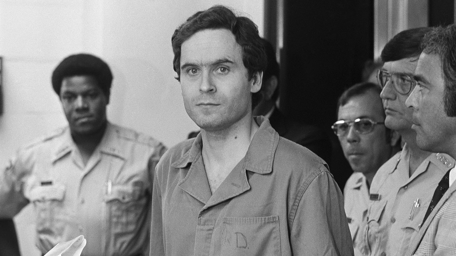 Serial killer Ted Bundy after he was arrested for the murder of two Florida State University co-eds.