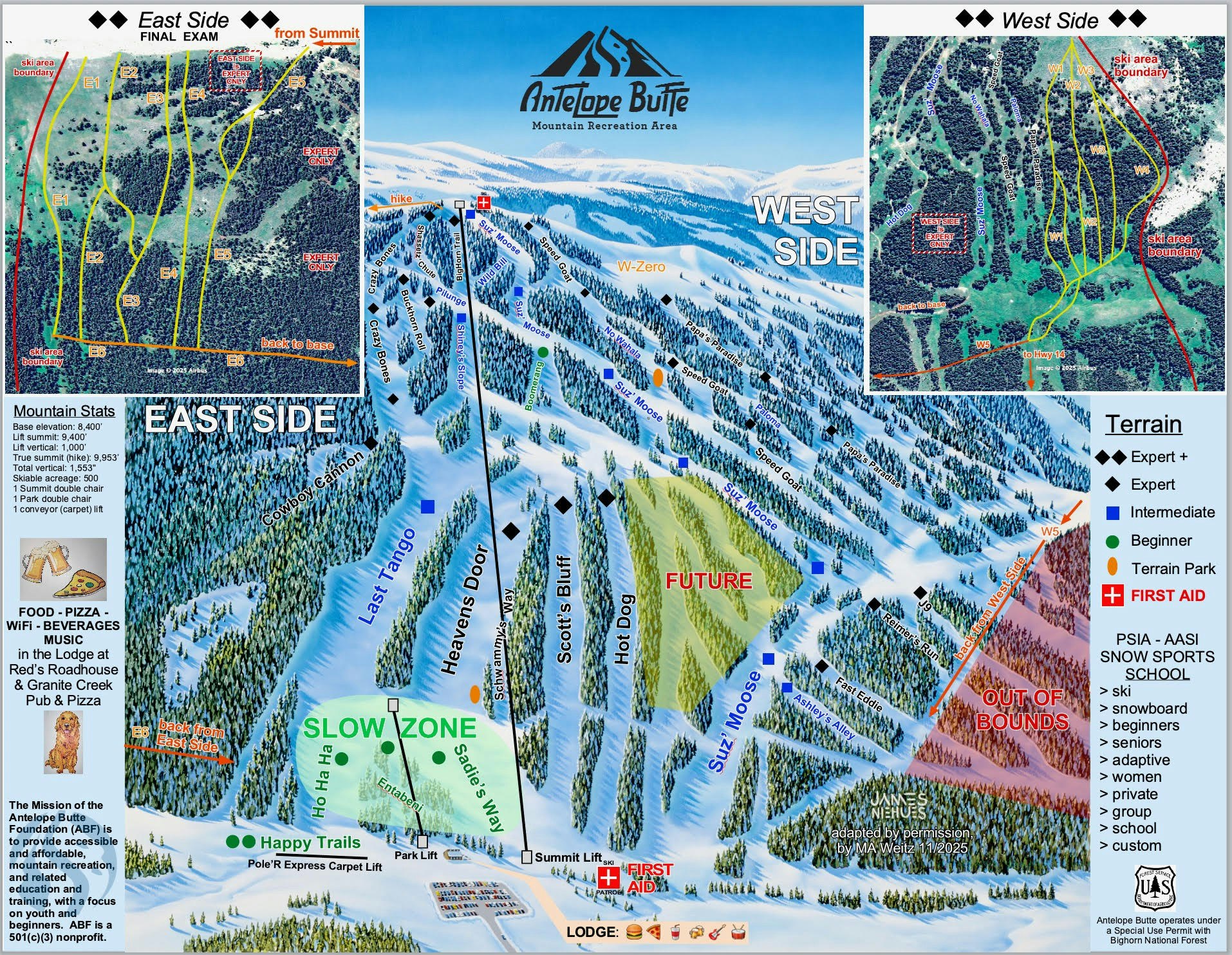 The trails on the mountain at Antelope Butte can be steep for a skier or snowboarder, but driving it in a snowcat can be even more challenging! Teenager Chase Walden has been training for years to drive the snowcat and said that it has taken hours of cab time to be able to maneuver the machine over the trails.