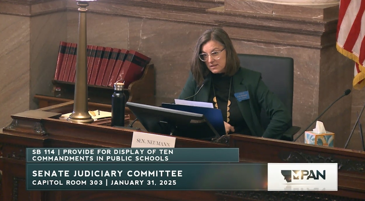 Sen. Cora Neumann, D-Bozeman, pointed out the sexual nature of the seventh commandment and wondered if displaying the Biblical Ten Commandments in Montana classrooms would require parental consent under Montana law.