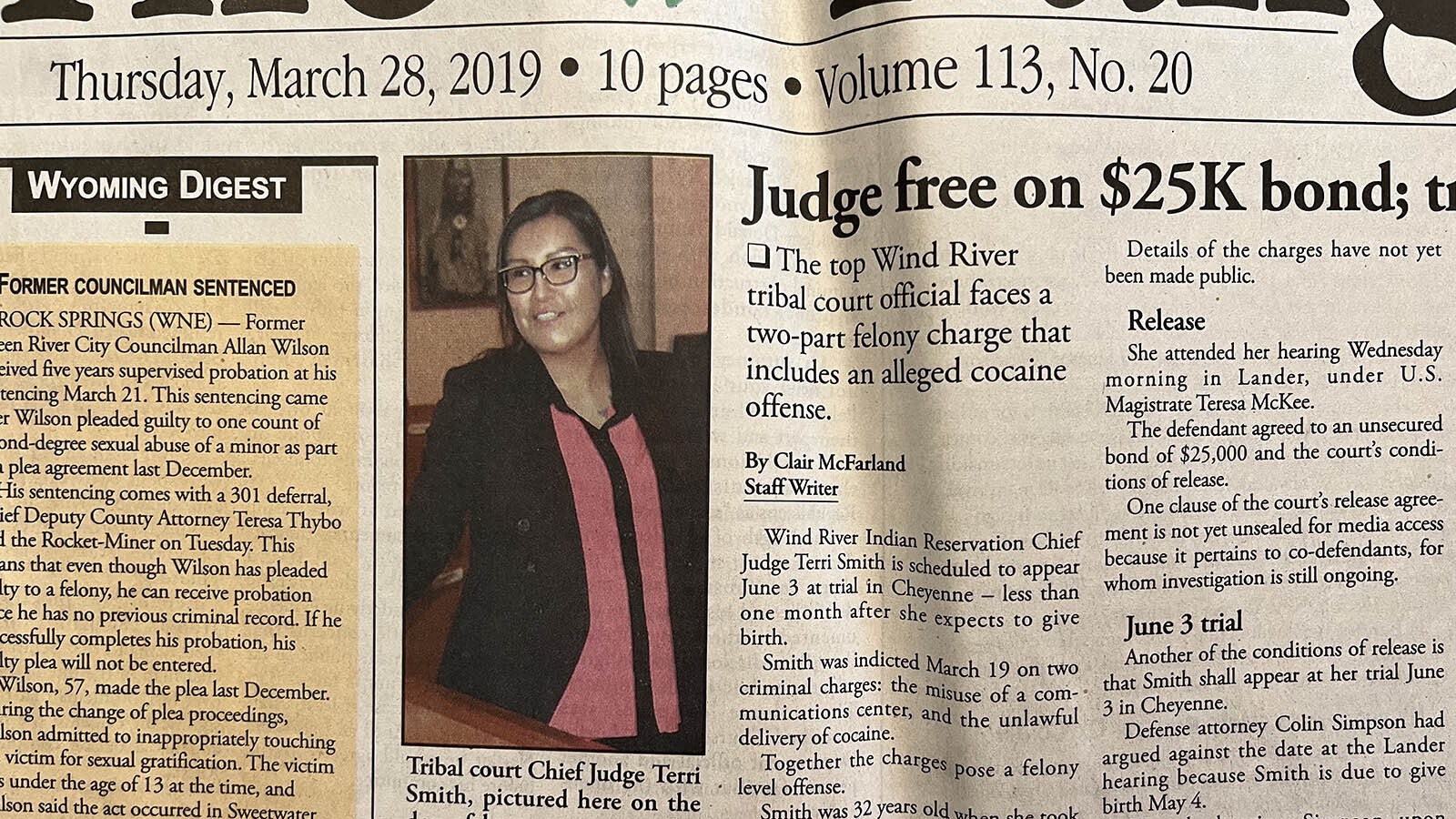 Terri Smith's public prosecution was reported on in her local newspaper and around the United States. This is an impage of the front page of the March 28, 2019, edition of The Ranger.