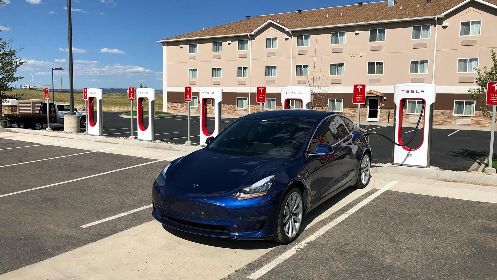 A Tesla Supercharger station in Laramie.