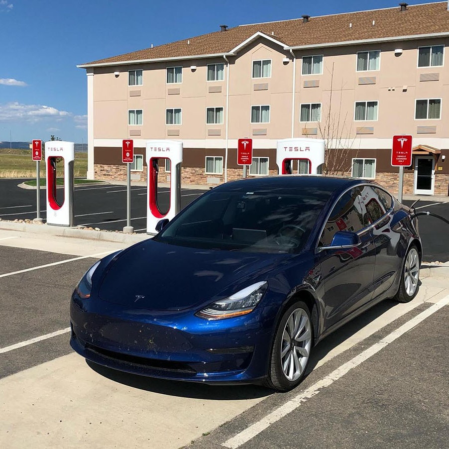 A Tesla Supercharger station in Laramie.