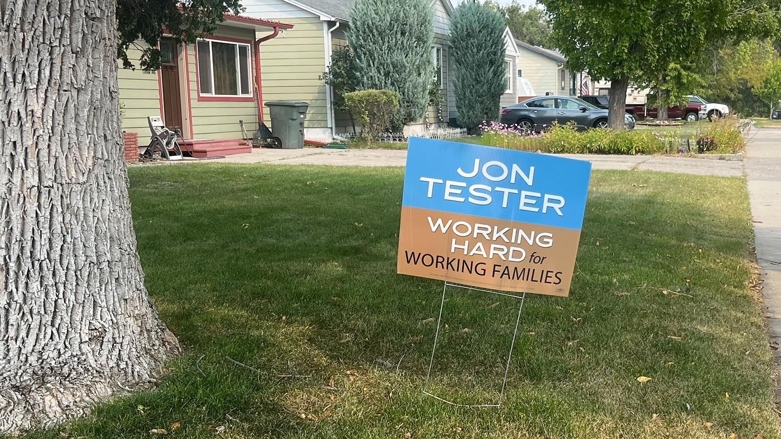 A political yard sign endorsing U.S. Sen. John Tester in Billings, Montana. A Democrat incumbent, Tester's close race with Republican Tim Sheehy could swing the Senate.