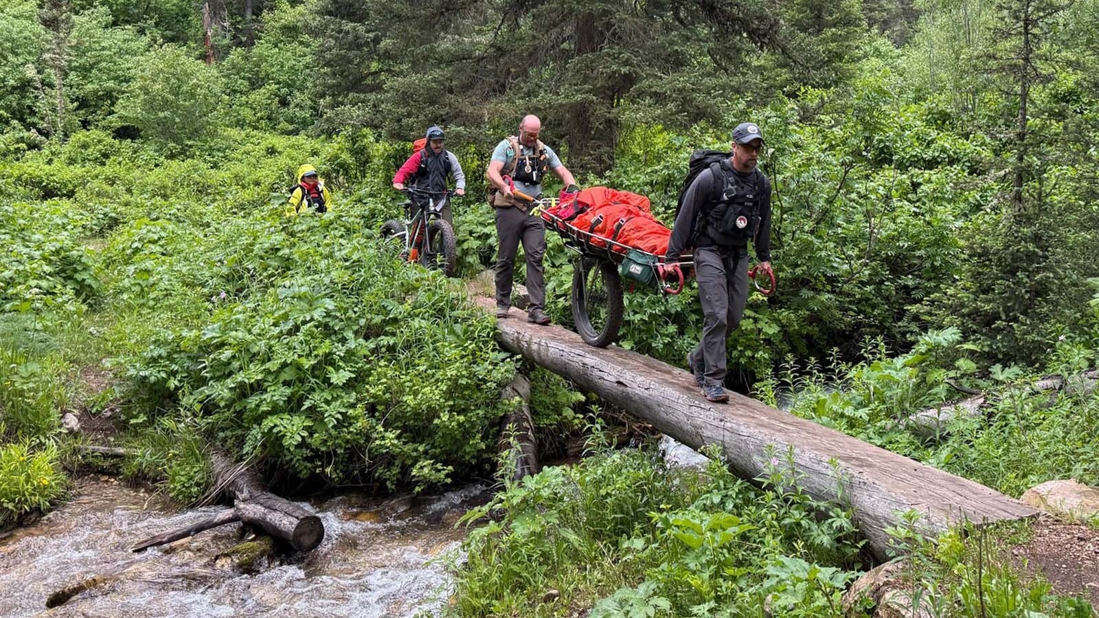 Teton County Search and Rescue transport a trail runner who went down with an injury in Phillips Canyon on June 22.