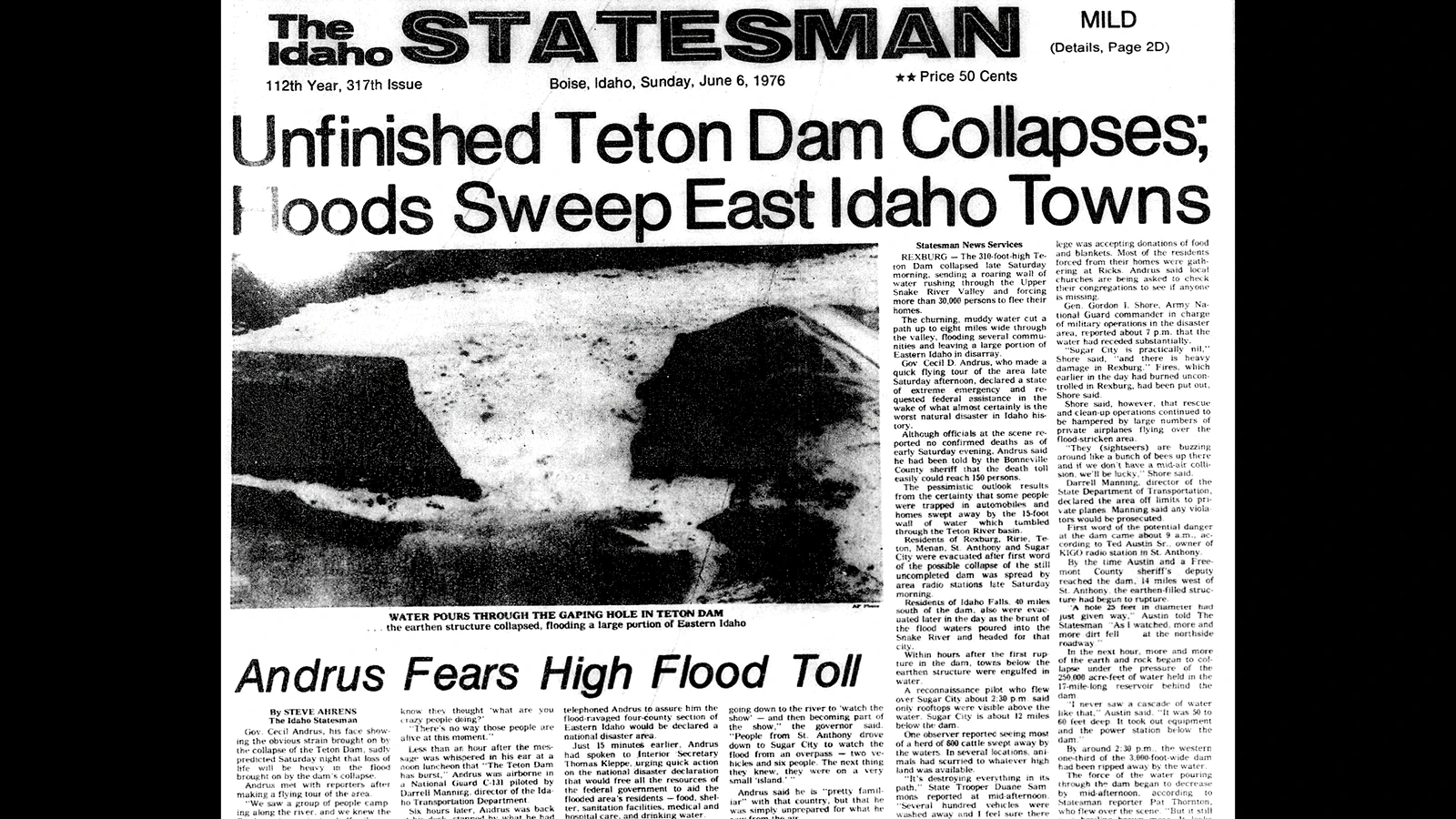 The Idaho Statesman on June 6, 1976, reported on the dam disaster.
