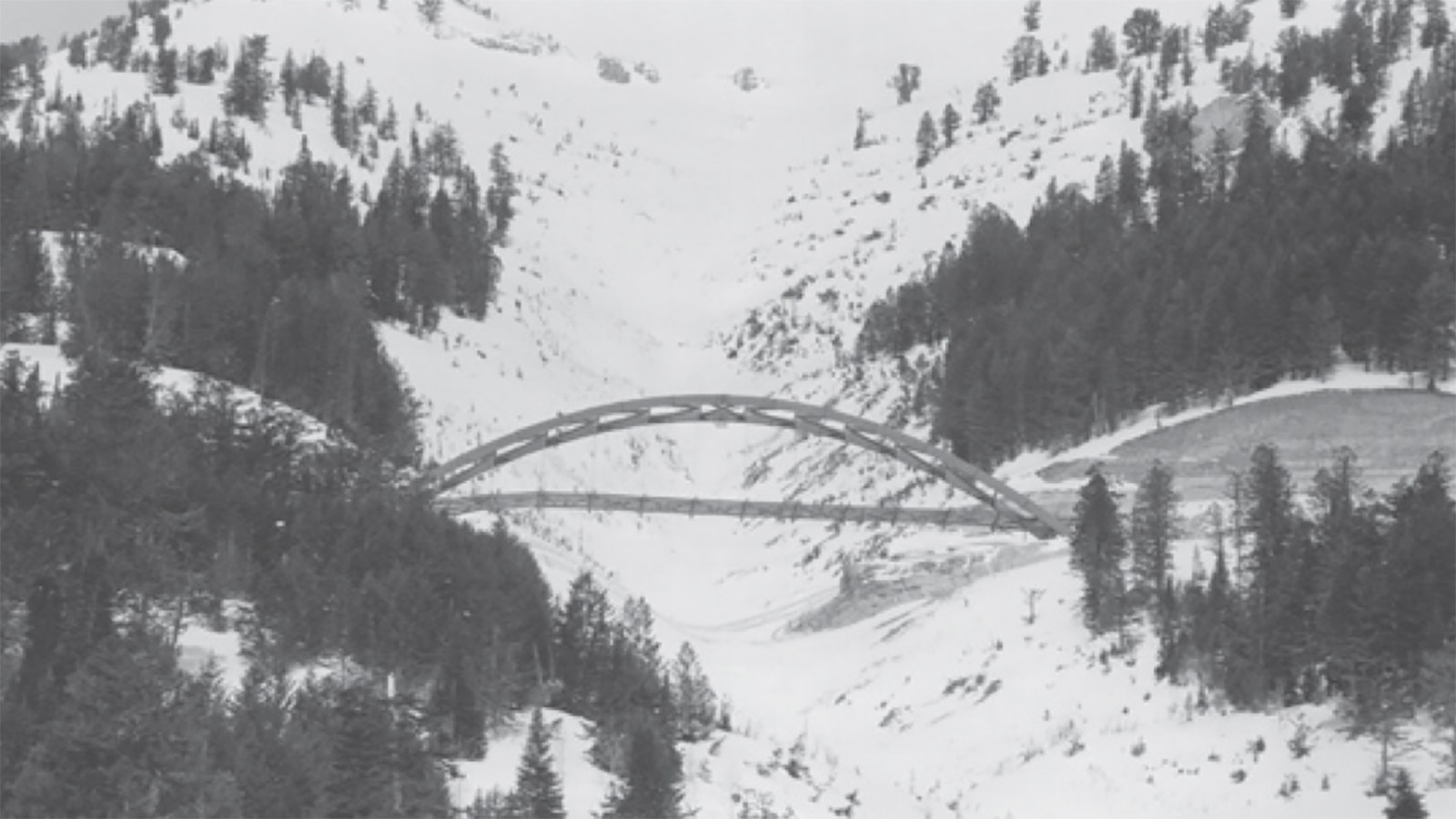 Teton Pass Bridge spanning the Glory Slide just before its demise in 1970.