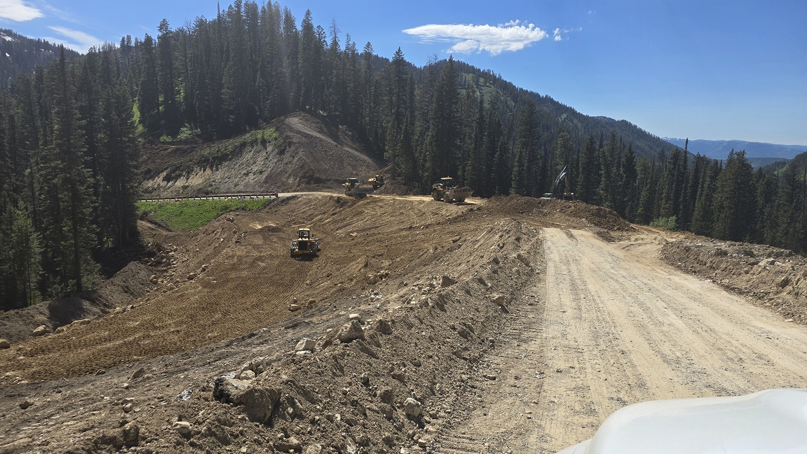 Photos from a drone show the progress crews have made working around the clock to build a detour for a catastrophic failure of Highway 22 on Teton Pass.