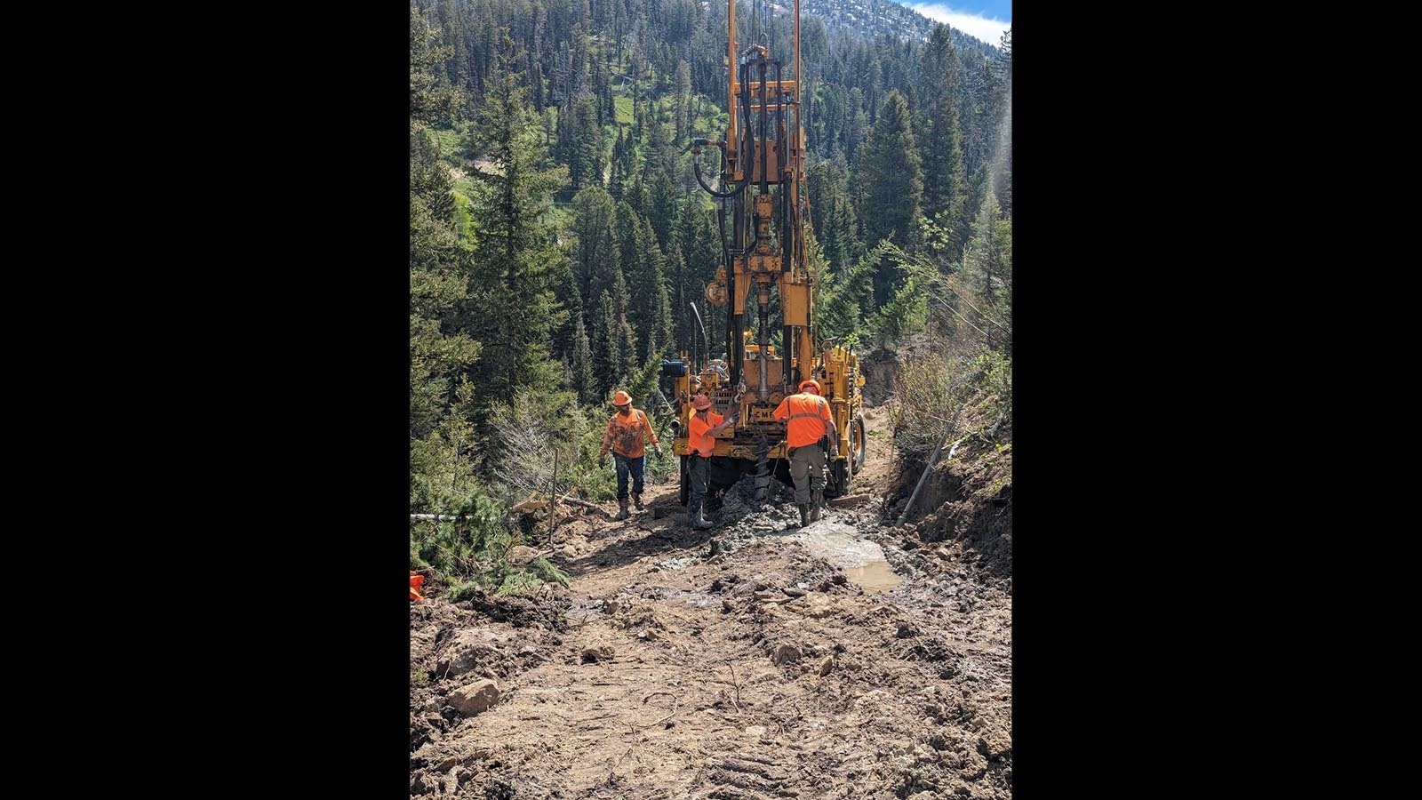 WYDOT geology crews drill into the Big Fill slide area to investigate soil profiles to confirm the cause of the Teton Pass landslide and to collect better data for potential reconstruction.