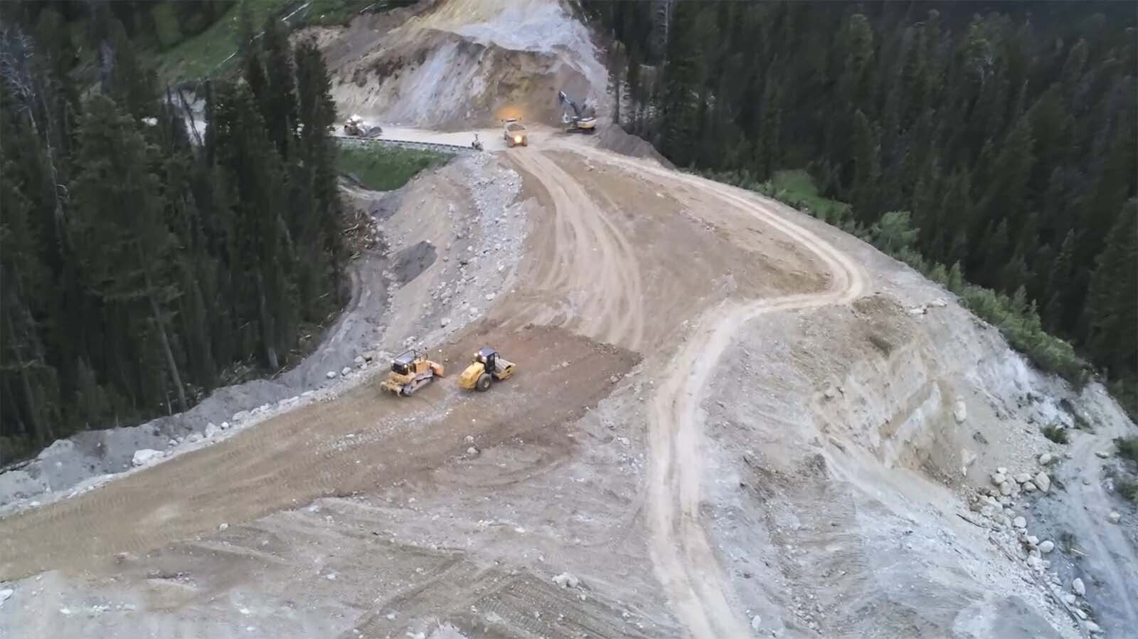 Work on a temporary alternate path of Highway 22 over Teton Pass as of June 17. WYDOT anticipates being ready to pave the road by the middle of next week.