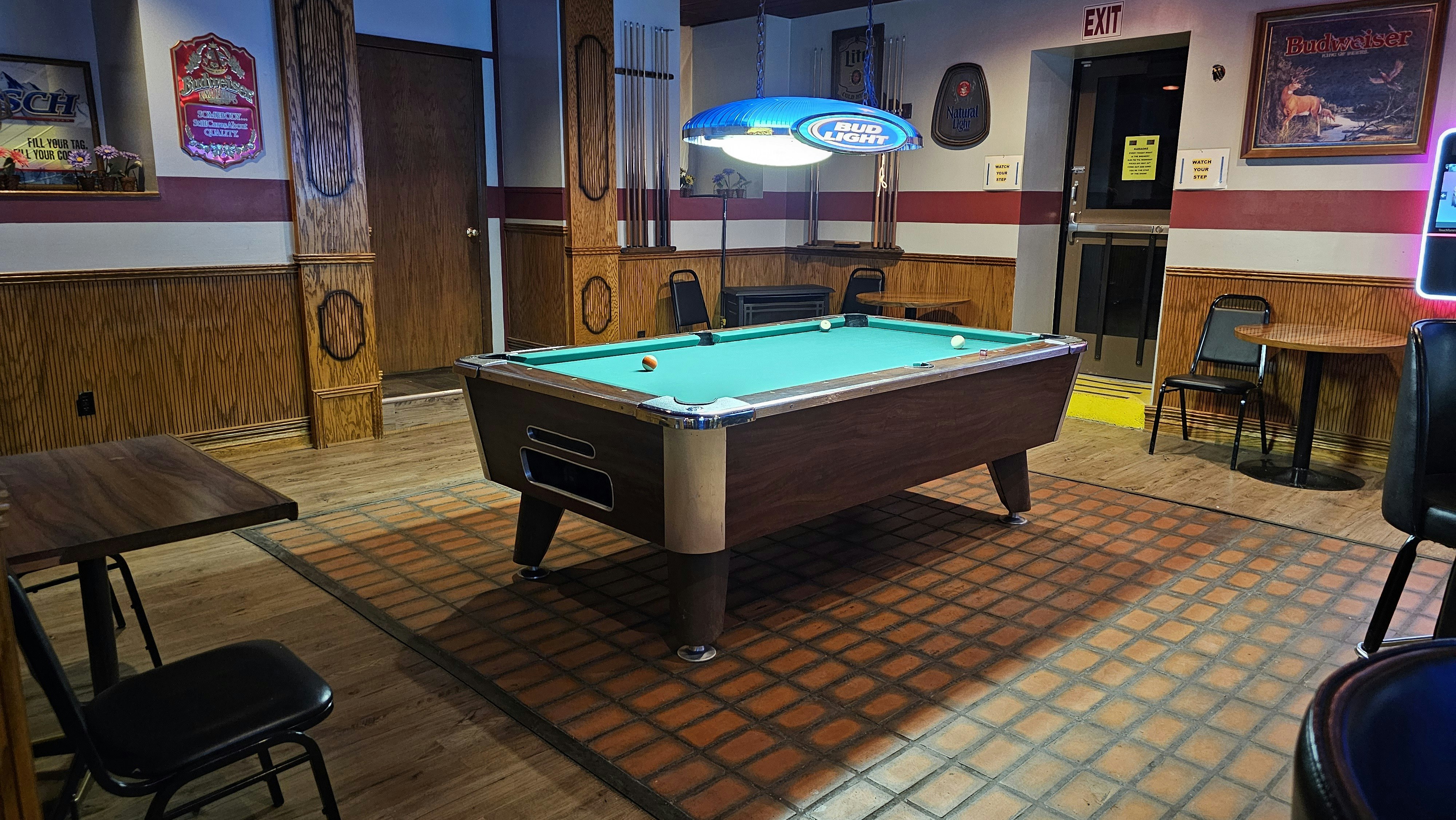 The bar has a pool table and an active pool league.