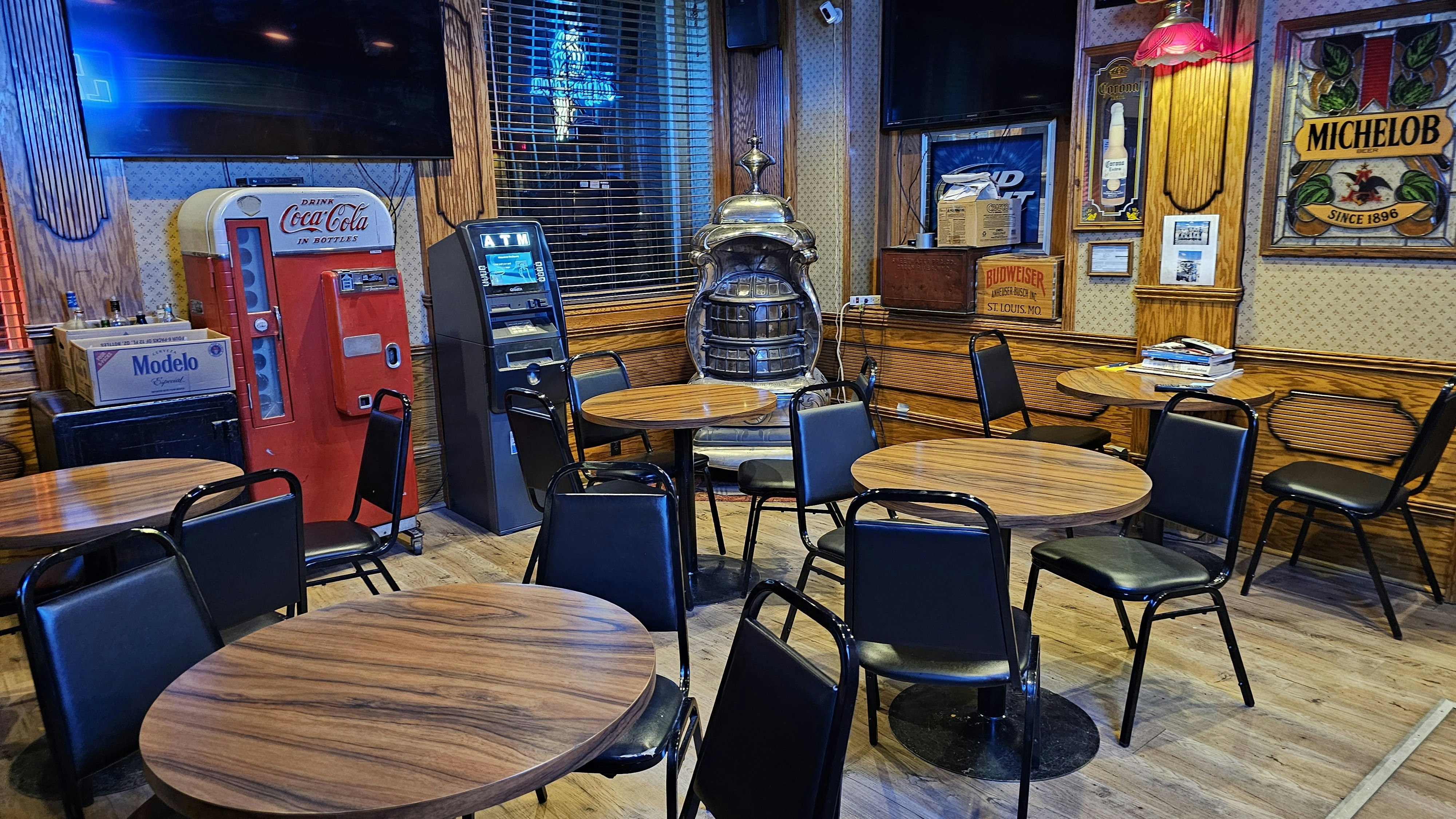 Tables inside The Brewery for additional seating.