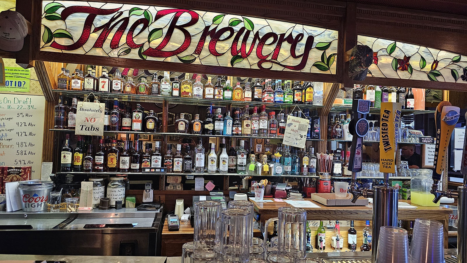 Inside The Brewery is a well-stocked liquor shelf, as well as a few Wyoming craft and other beers on tap.