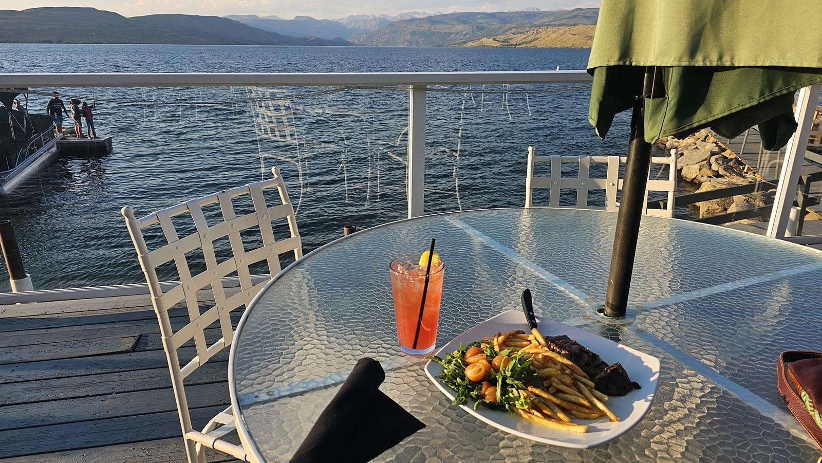 The steak Tagliata with a Windriver Huckleberry Tea — and a killer view.