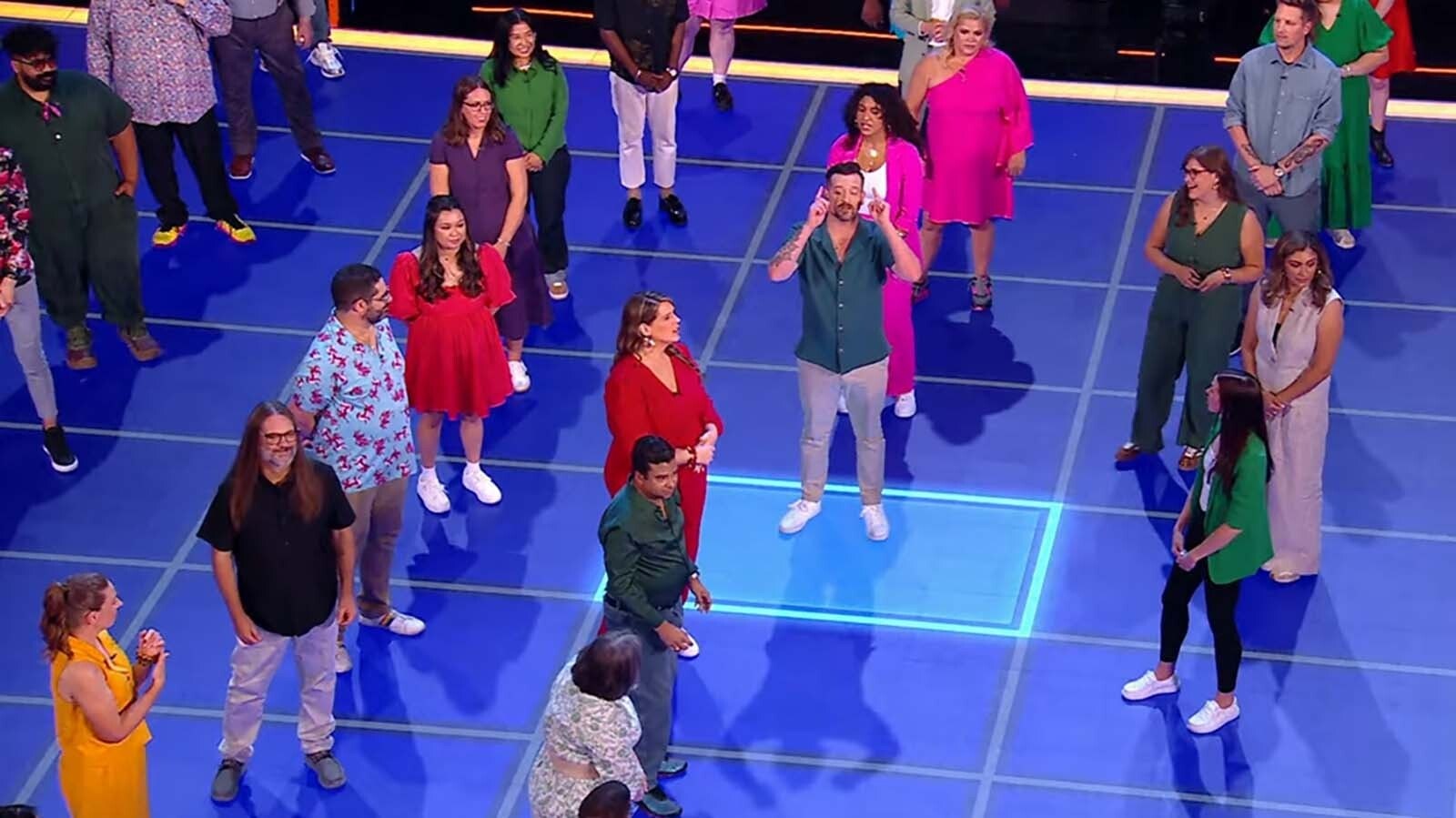 Cheyenne native Sydney Kapp (third from the bottom right) on her section of "The Floor," a game show currently airing its fourth season. Kapp competed to claim more LED tiles until there's one contestant left.