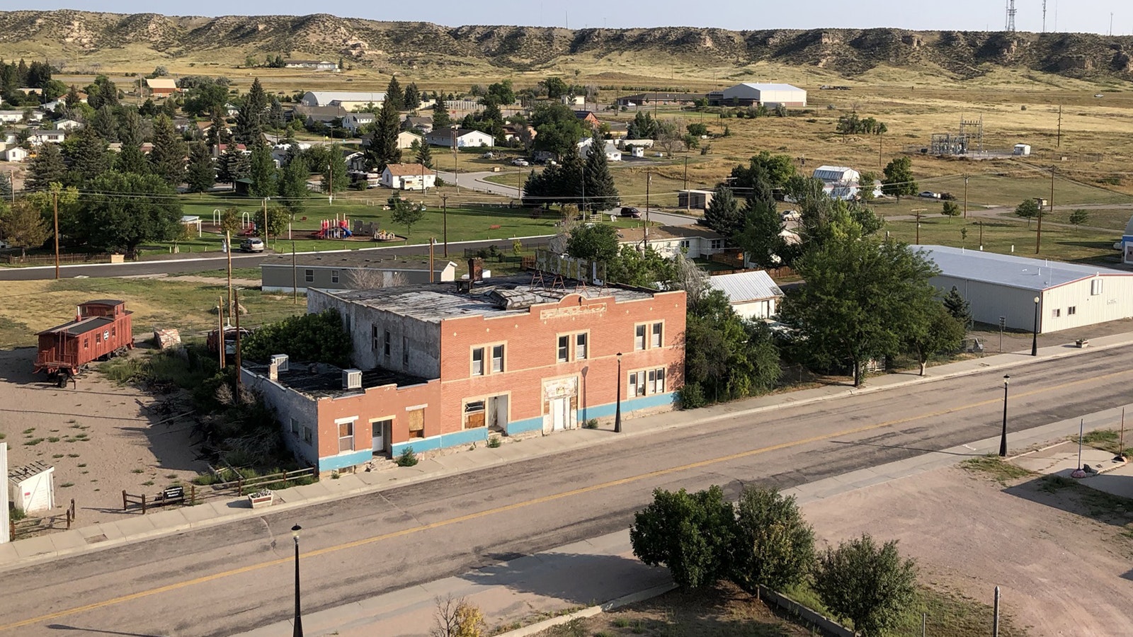 The Grant Hotel, built in 1915 in downtown Chugwater, Wyoming, is for sale.