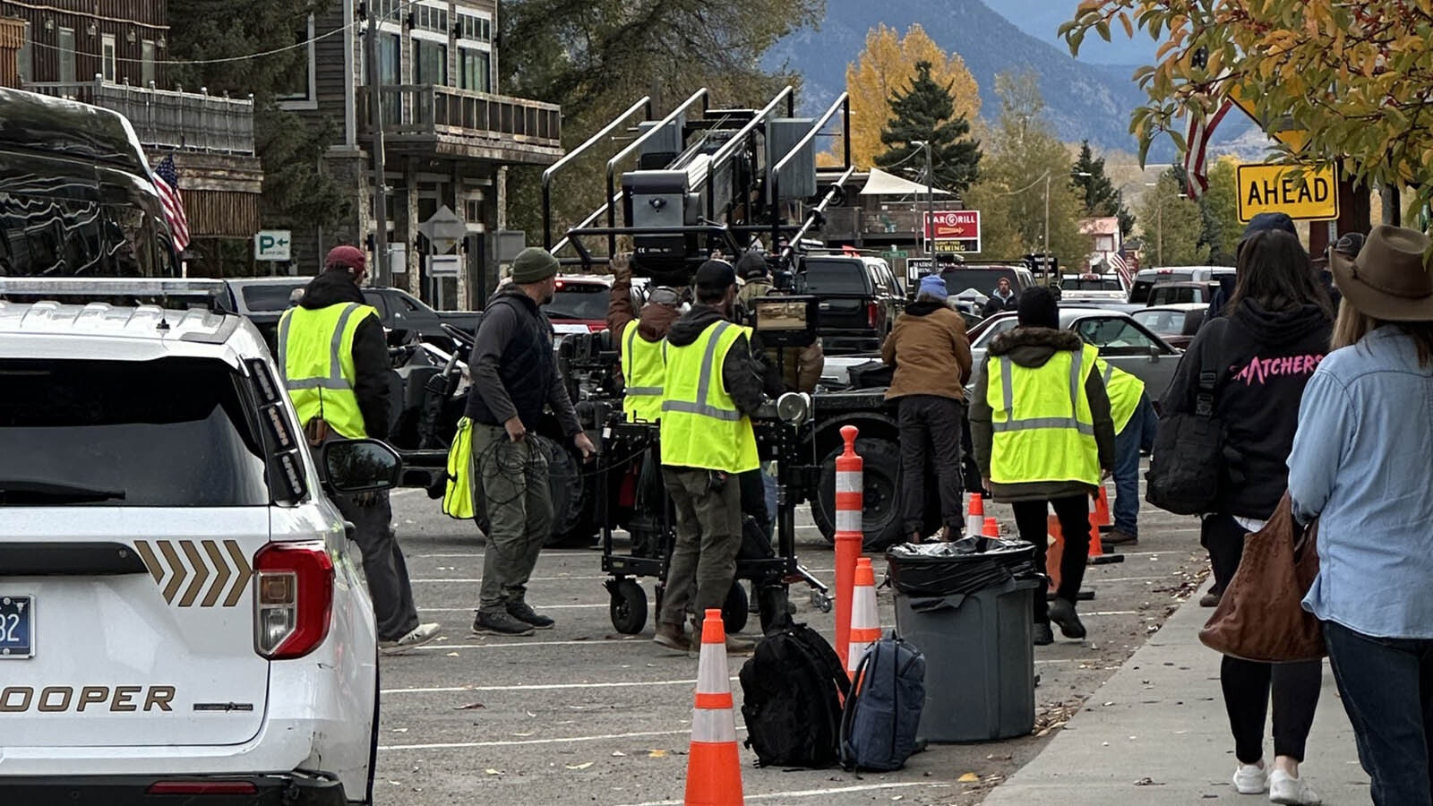 A camera crew captures scenes for the “Yellowstone” spinoff series “The Madison” in downtown Ennis, Montana, on Oct. 22. The one-man Ennis Police Department reported, “While some people were excited, others were less enthusiastic about the disruption. Paramount Networks applied for and obtained all the necessary permits for filming, including permission for road closures.”