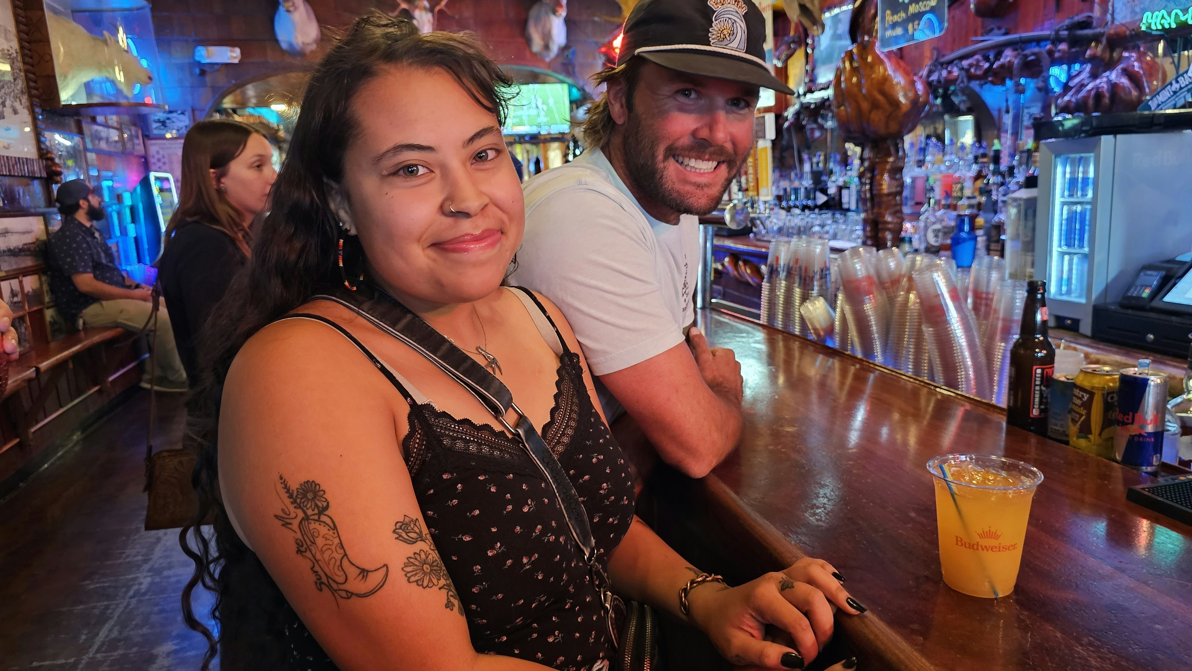 Cory Nelson nd Lexi Marie Trout were among those at The Mint Bar. Trout is having the Cowboy Colada, a mixture of Pendleton and pineapple.