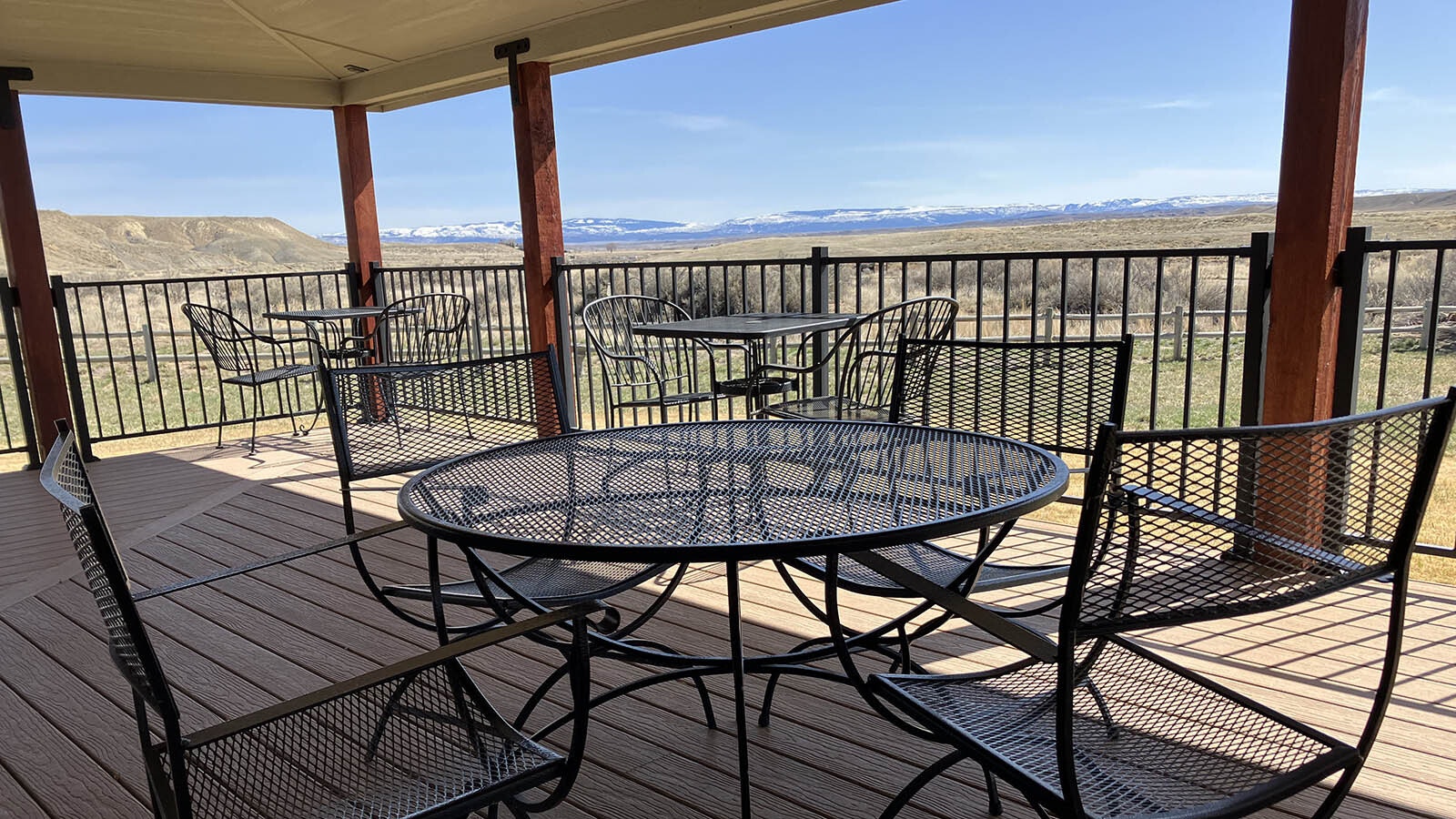 The North Platte Lodge offers visitors an impressive view off of its porch which overlooks the North Platte Rivers and mountains to the southwest of Alcova.