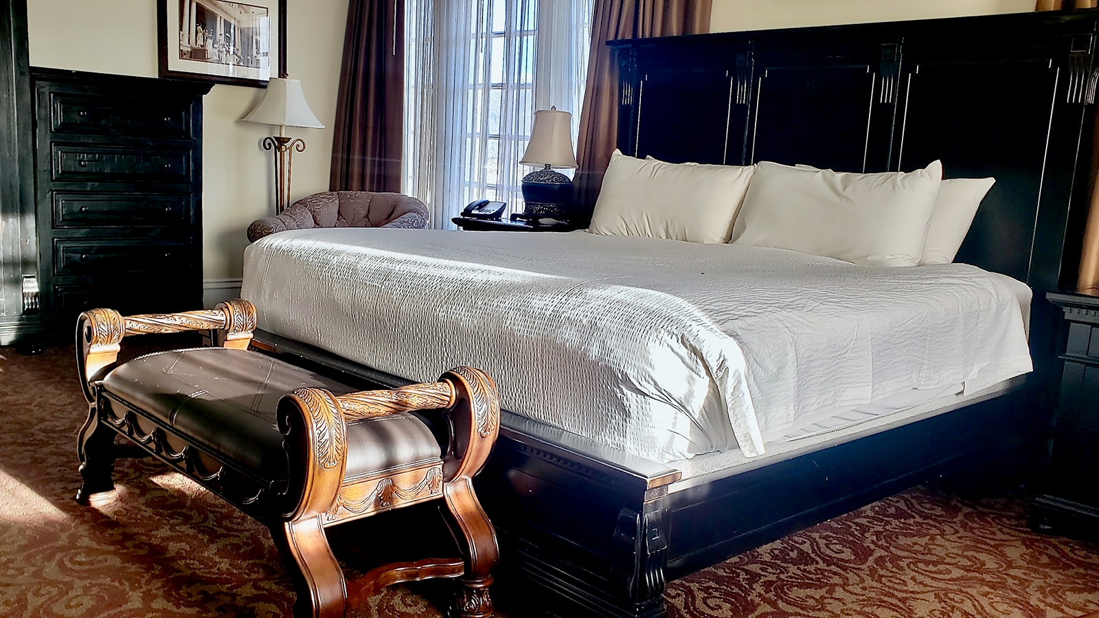 Room 217 at The Stanley Hotel includes the usual short-sheeted bed with comfy pillows.