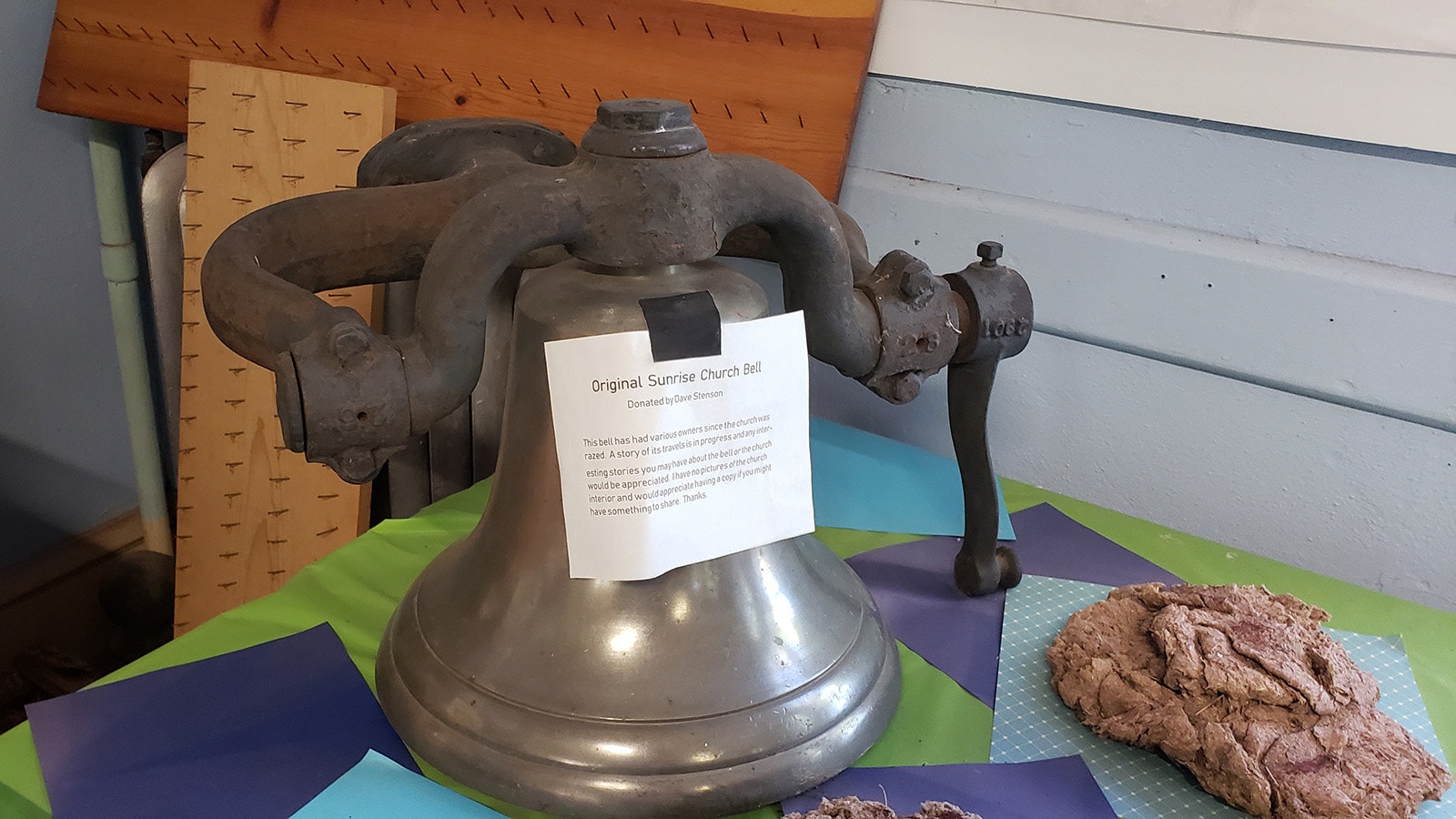 The bell from the church in Sunrise is on display.