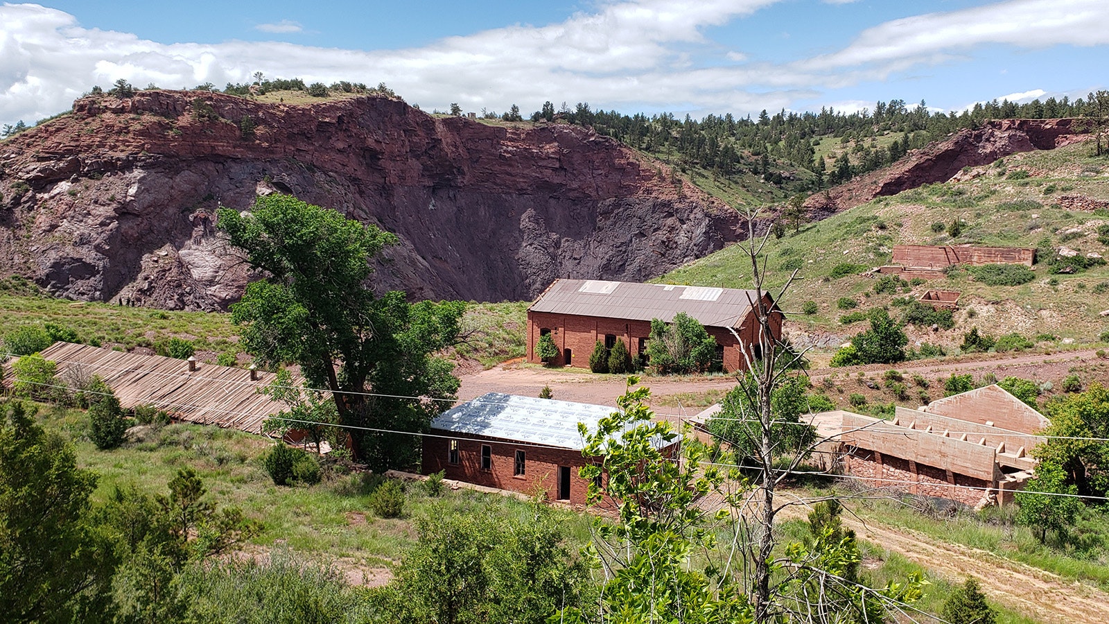 The brick mining facilities near the Sunrise Glory Hole are still intact, although the roofs are giving way to weather.