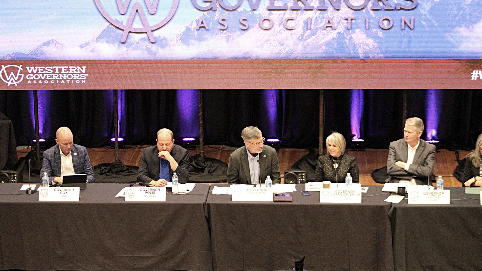 Wyoming Gov. Mark Gordon, center, with other Western U.S. governors on the first day of the Wester Governors' Association meeting in Jackson, Wyoming, on Monday.