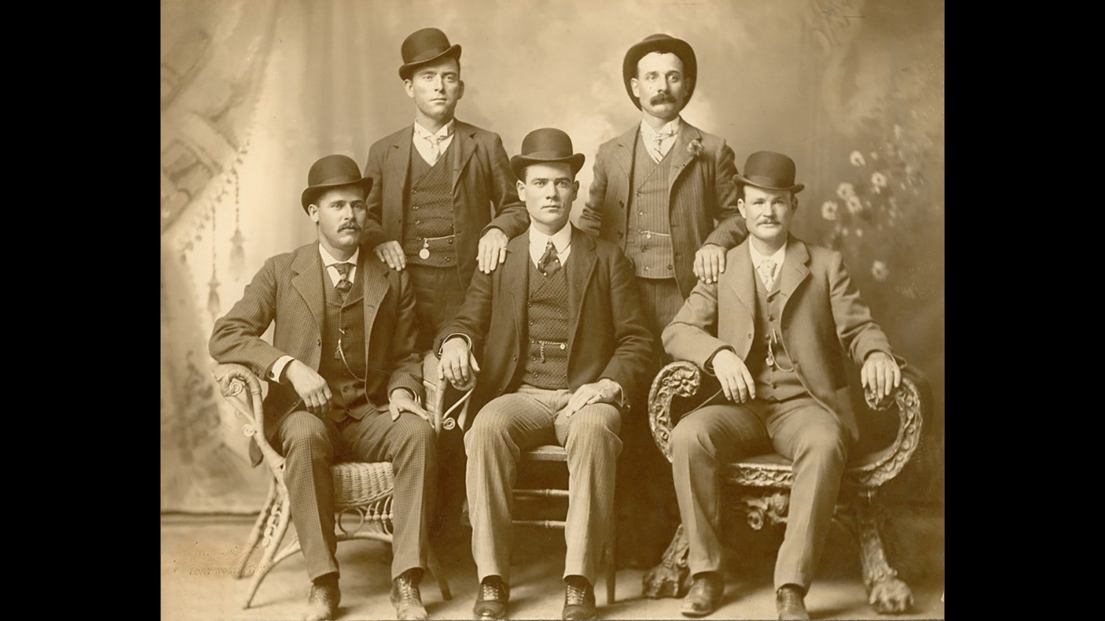 Photo of Butch Cassidy, lower right, and the Wild Bunch outlaws by a Fort Worth, Texas, photographer in
