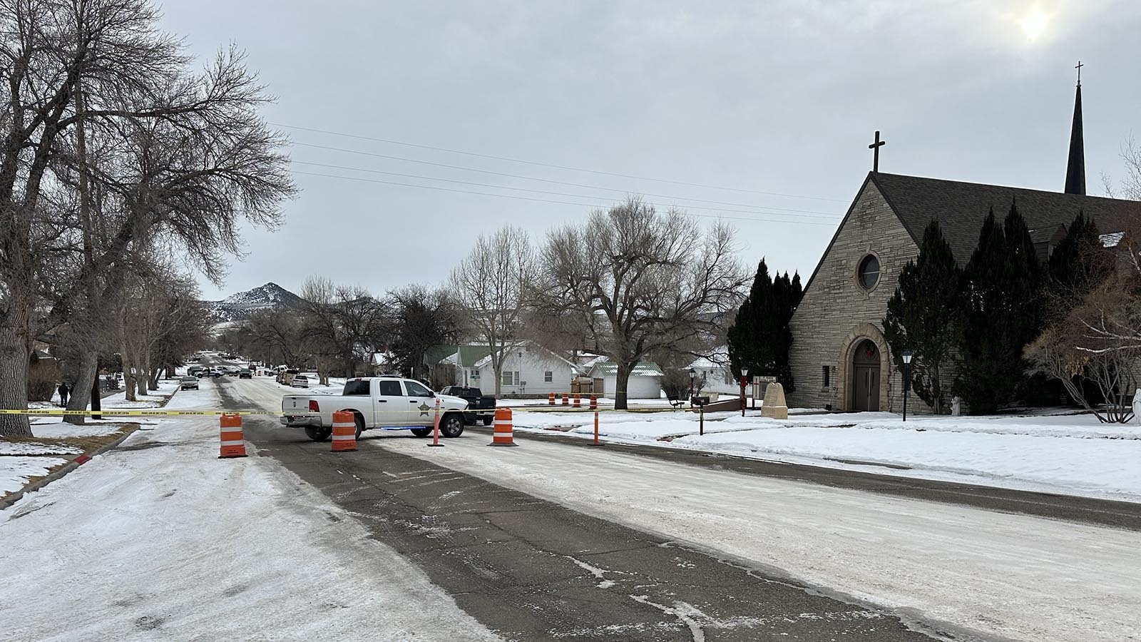 A pedestrian was killed when she was hit by a vehicle Friday morning, Jan. 24, 2025, in front of St. Francis Catholic Church on Arapahoe Street in Thermopolis.